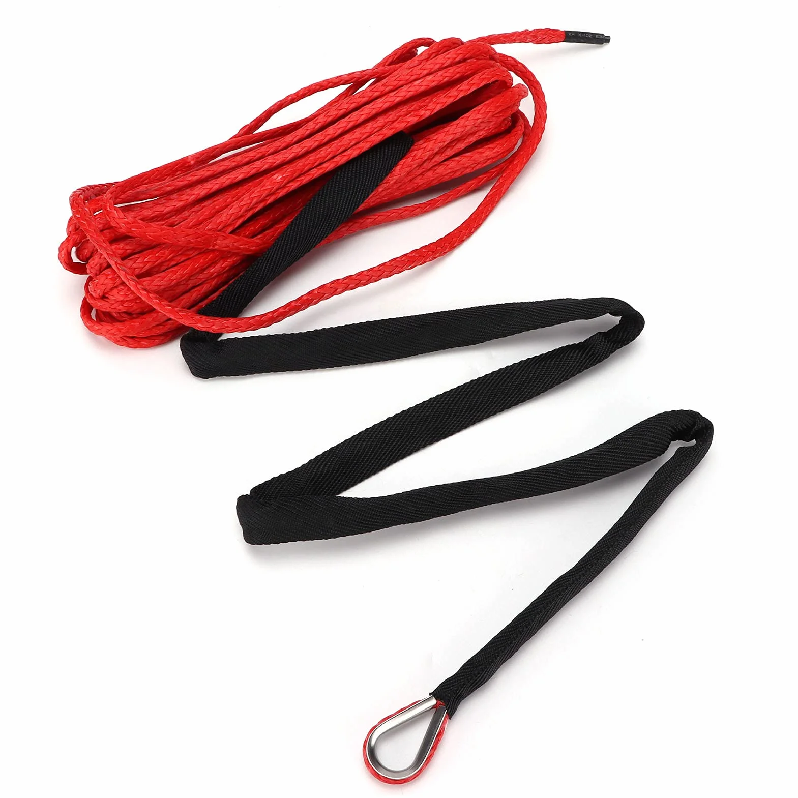 Lina Syntetyczna 15M Linka Wciągarki 7700LBS Nylonowa Linka Zastępcza z tuleją ochronną Kuty Hak do Pojazdów Terenowych ATV UTV SUV Truck Boat Kit i Heavy Duty (RED)