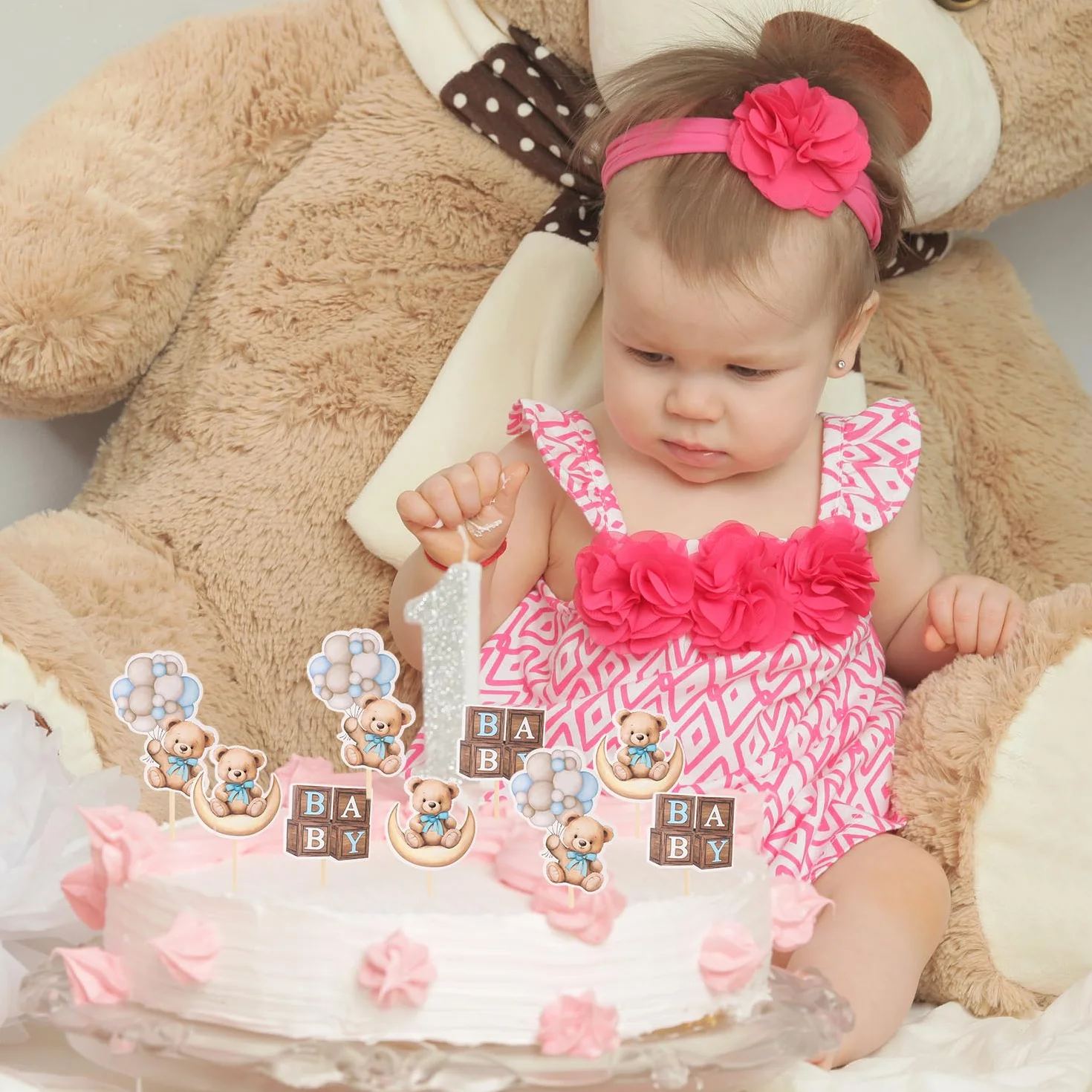 Ozdoby na babeczki z niedźwiedziem, baby shower, babeczka, miś, motyw baby shower, dekoracje na tort, dla dzieci, chłopców, dziewcząt, urodziny, przyjęcie, ciasto, dekoracje, materiały