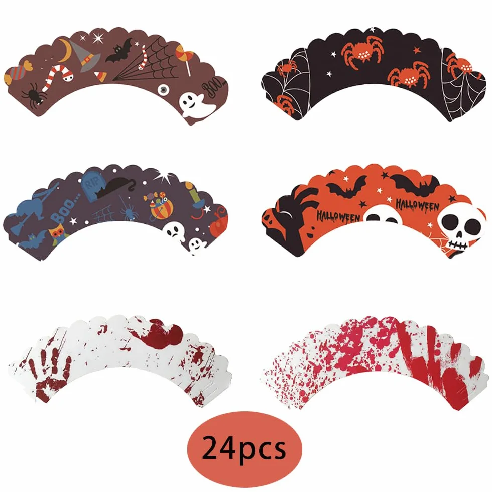 48 sztuk ozdób na babeczki na Halloween, krasnoludy, dynia, dekoracje na babeczki, nawiedzony dom, toppery na tort, na Halloween, imprezę, artykuły kuchenne, pieczenie babeczek