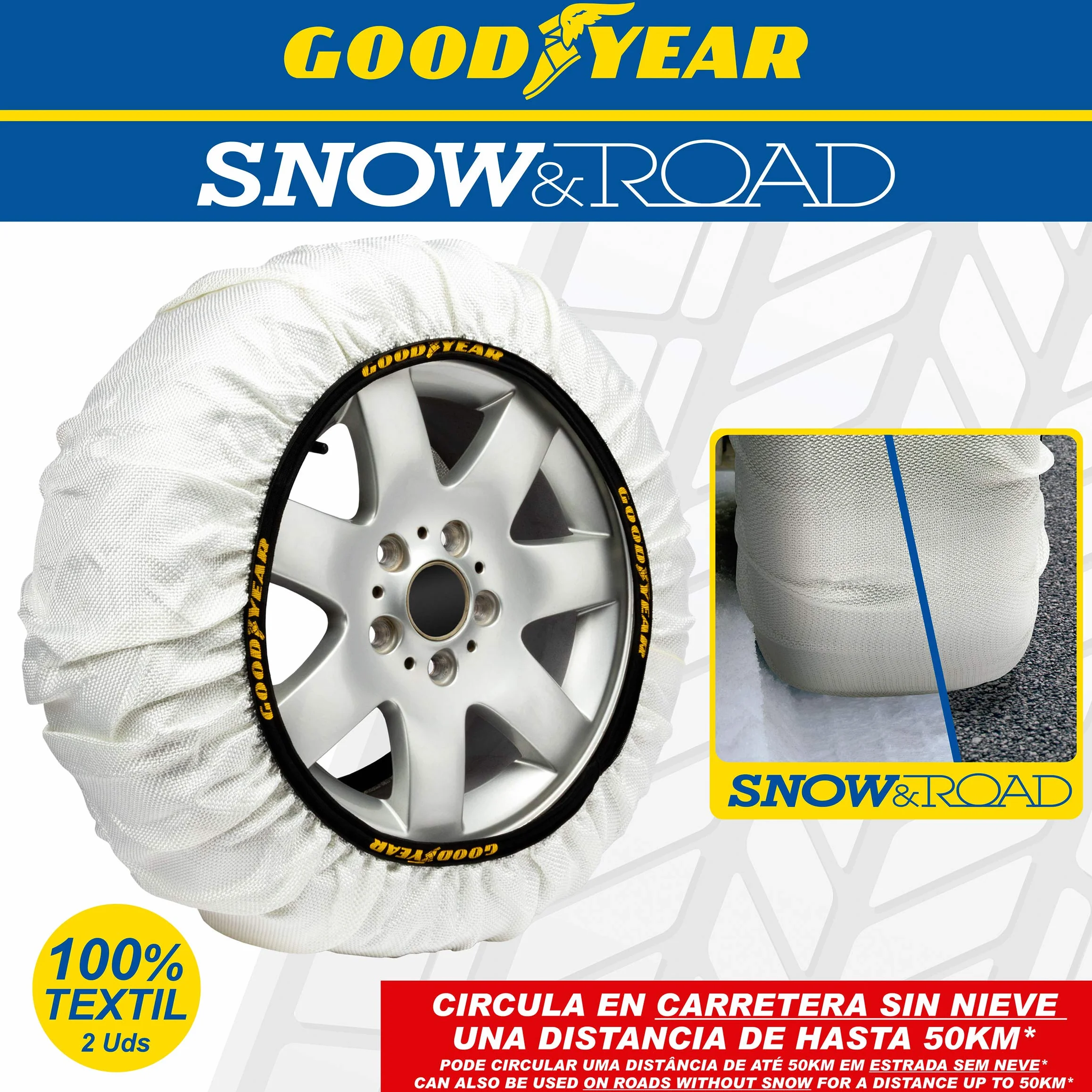 Goodyear Zestaw 2 Tekstylnych Łańcuchów Śniegowych do Samochodów Goodyear Snow & Road, Rozmiar XL