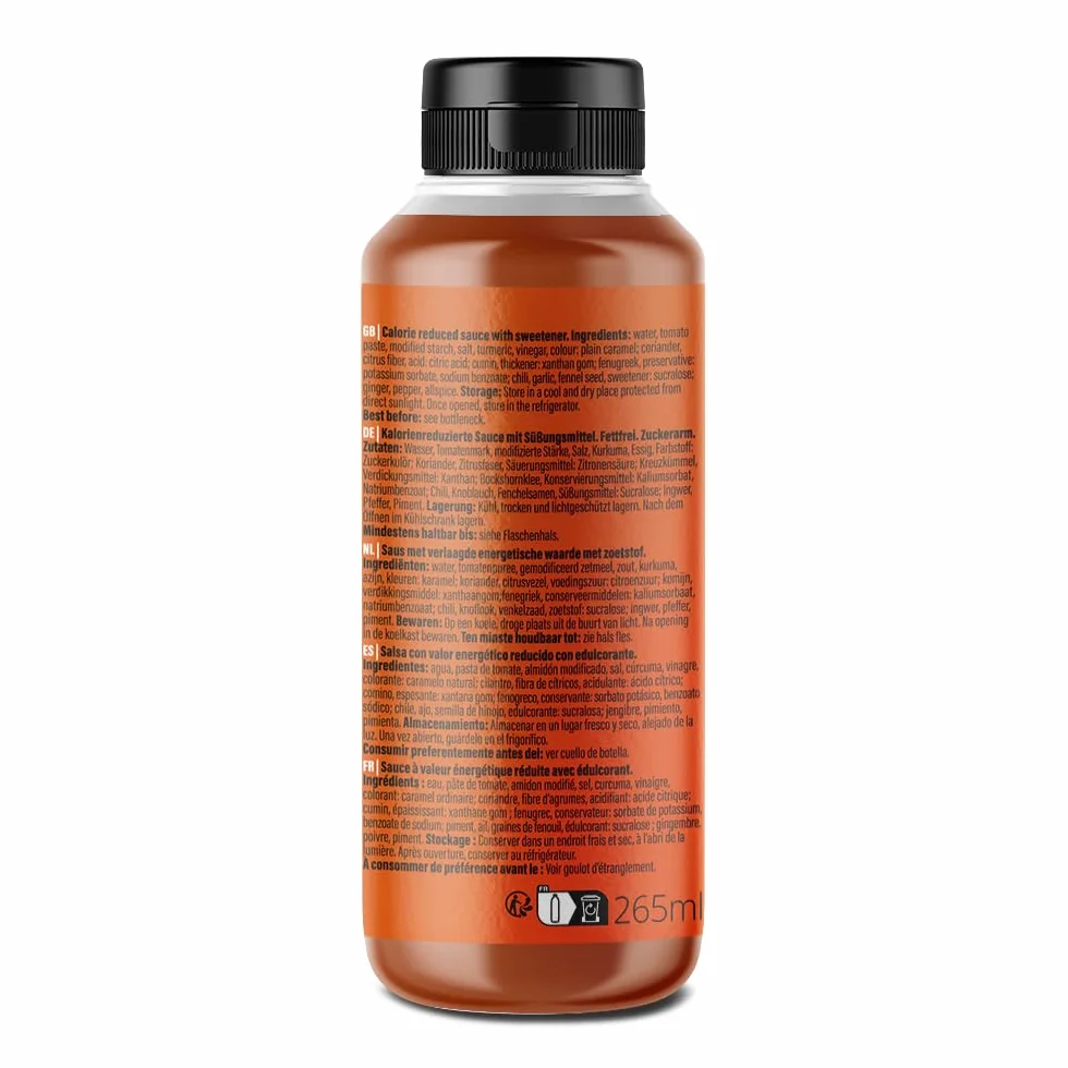 GymQueen Mamma Mia Zero Sauce Ketchup curry o niskiej zawartości kalorii, bez tłuszczu i cukru 265 ml