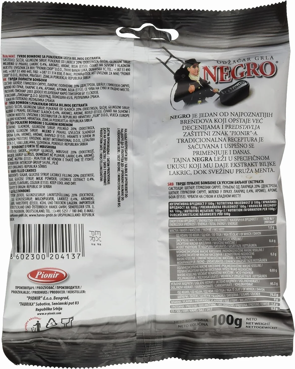 Cukierki wypełnione lukrecją Pionir Serbia 16 x 100 g