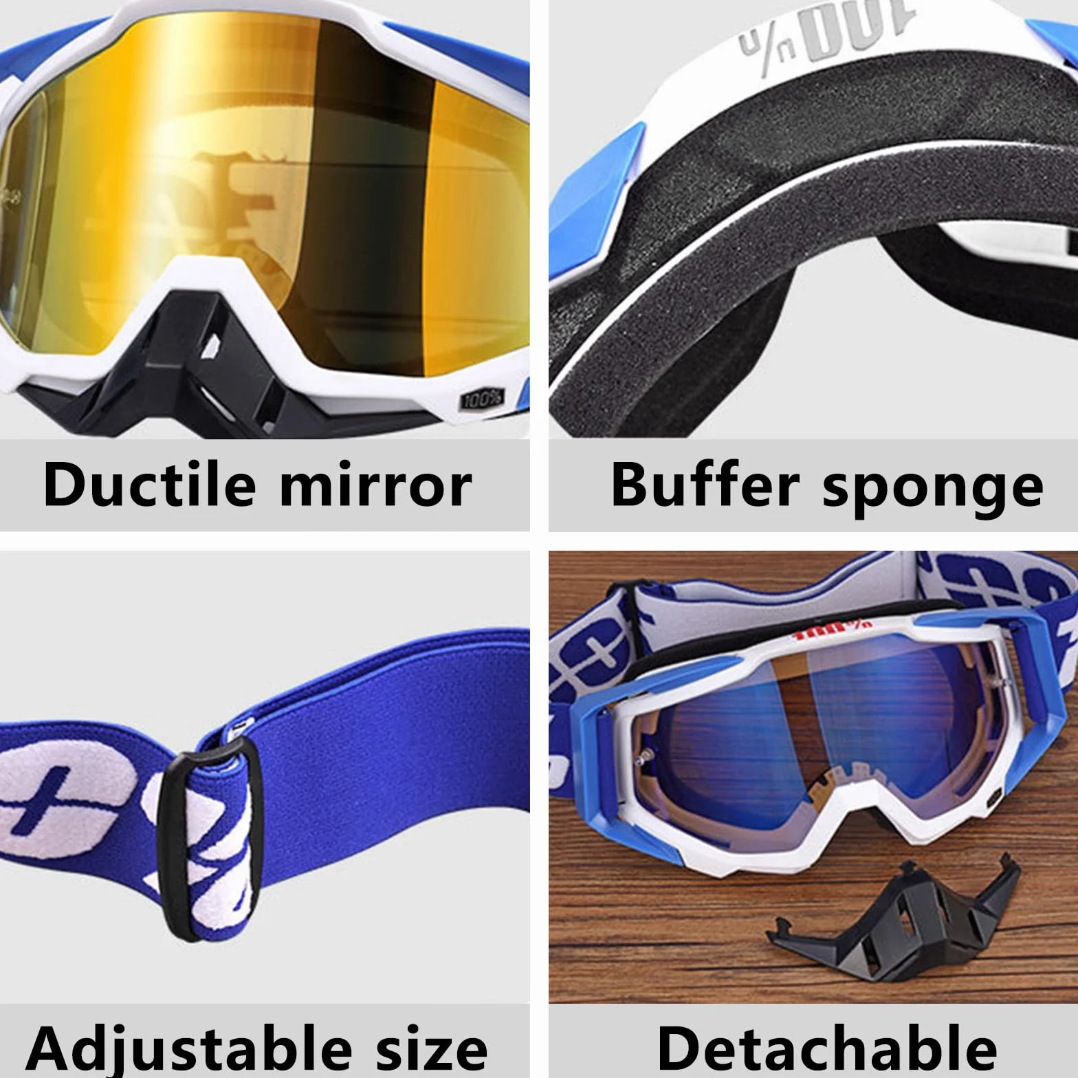 Okulary motocrossowe, wiatroszczelne, pyłoszczelne okulary motocrossowe, gogle narciarskie, okulary do jazdy na rowerze i jazdy na rowerze, ATV, UTV, kolor szary/szary