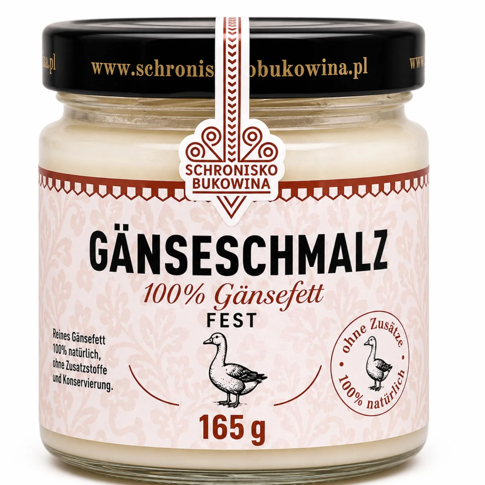 Schronisko Bukowina Smalec z Gęsi, 100% Naturalny Tłuszcz Gęsi, 165g