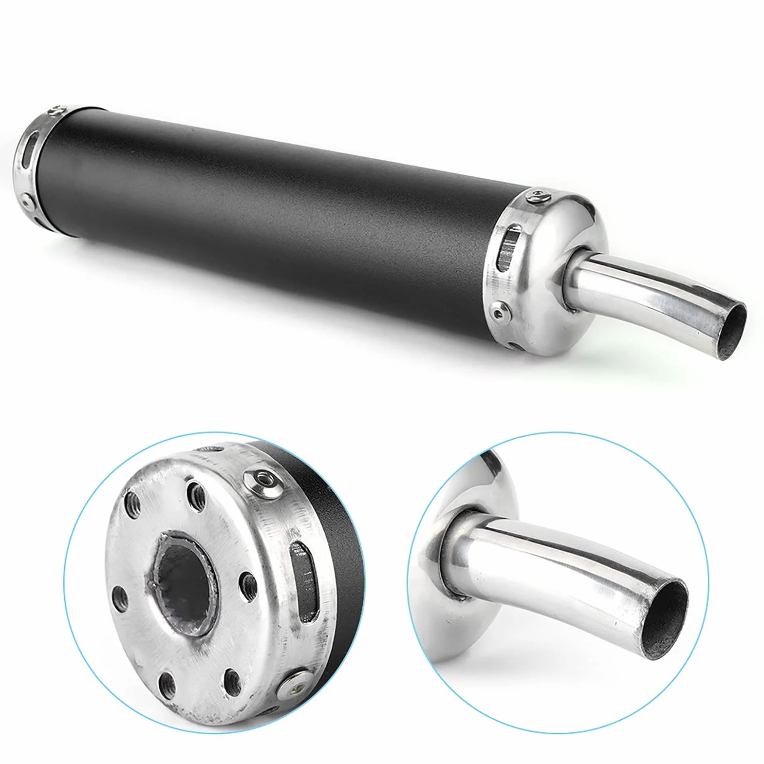 Tłumik Wydechowy Motoroweru, Tłumik Wydechowy ze Stali Nierdzewnej 20mm/0,8 Cala Zmodyfikowane Części do Motocykla 2-suwowegoBlack (Czarny)