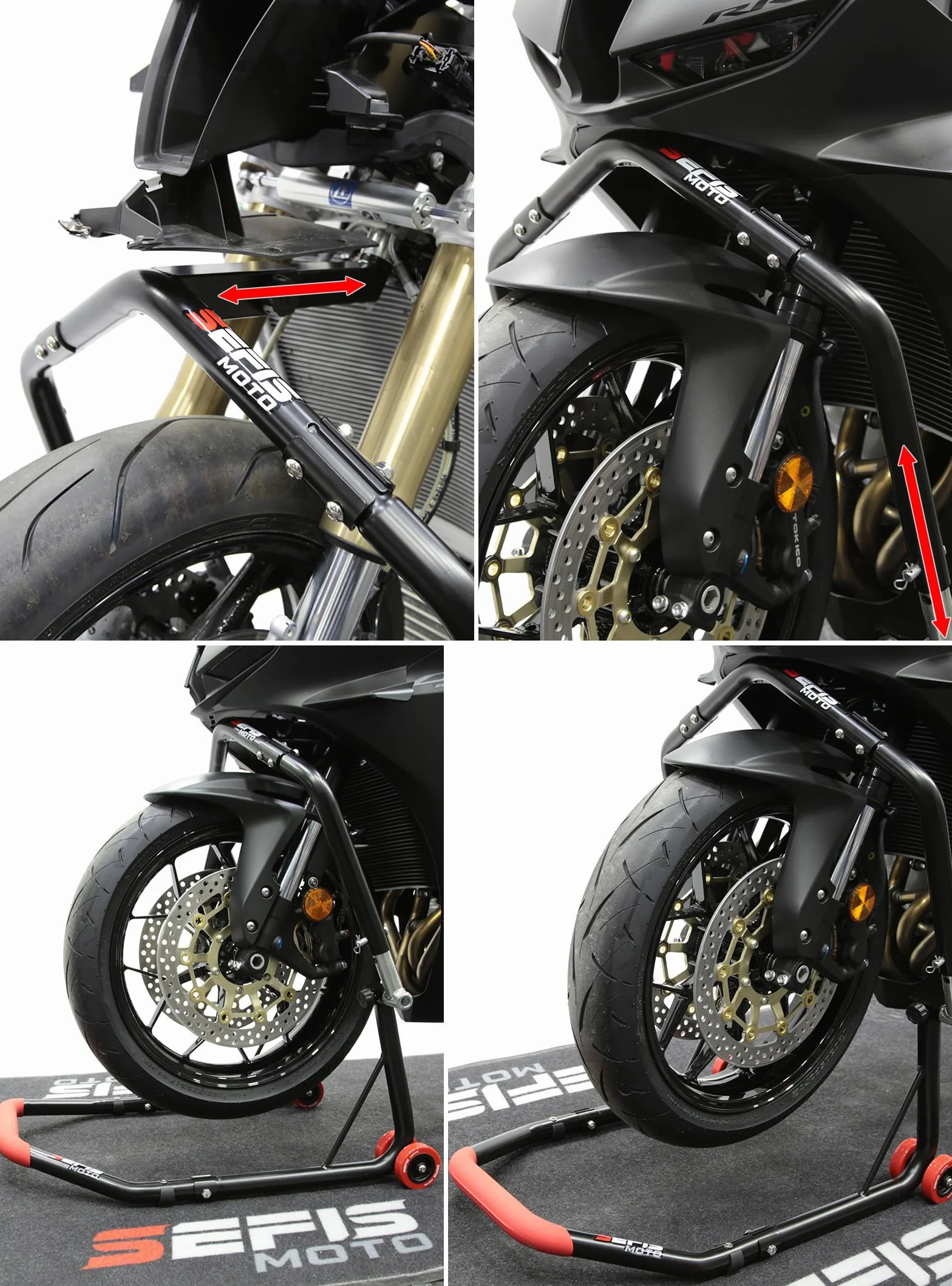 SEFIS D18 stojak na motocykl, zestaw przedniego koła, podnośnik do motocykla, stojak serwisowy, stojak do montażu przedniego motocykla, stojak na motocykl, podnoszona głowica kierownicy