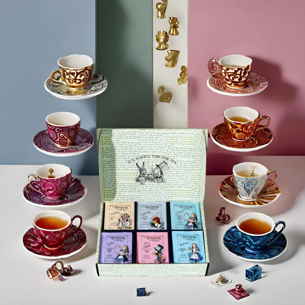 Alice im Wunderland Teesortiment Geschenkset 90 Stück mit Buchzitaten und Illustrationen