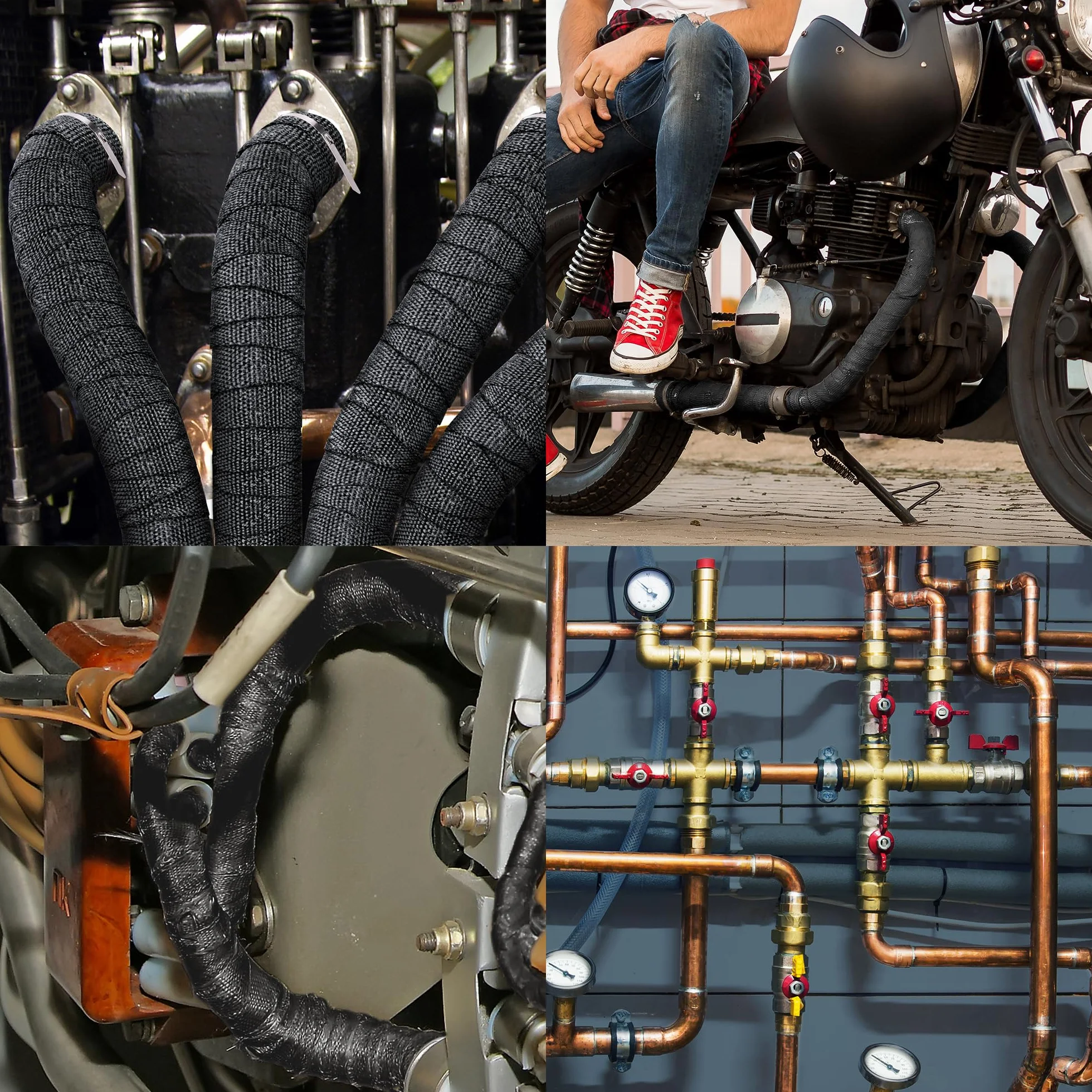 Taśma termiczna do wydechu motocykla 10 M, taśma termiczna Foneso z 10 zaciskami ze stali nierdzewnej, taśma wydechowa używana do kolektora wydechowego motocykla