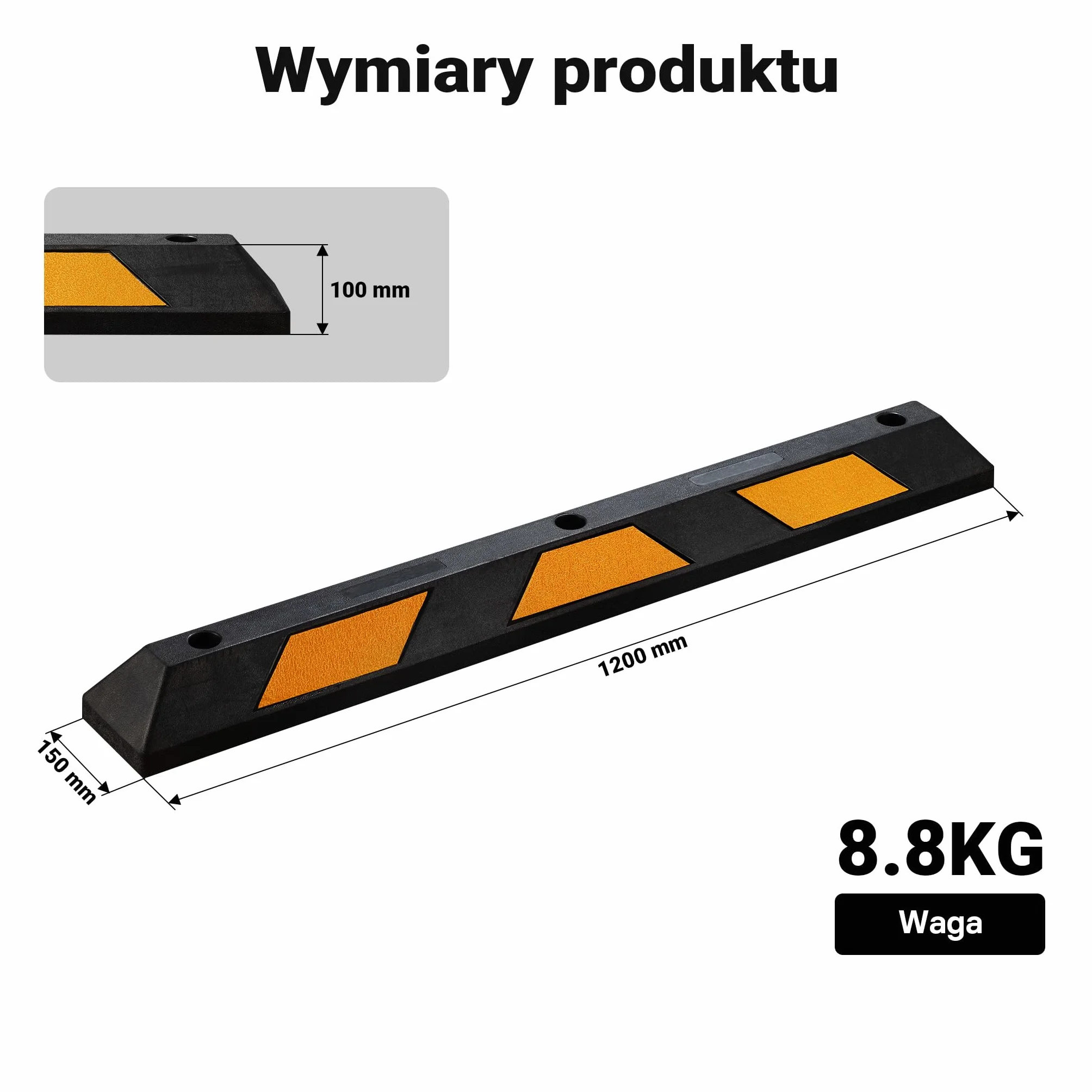 Wiltec Ogranicznik parkingowy 2 szt. 120 x 15 x 10 cm czarny z żółtą taśmą odblaskową
