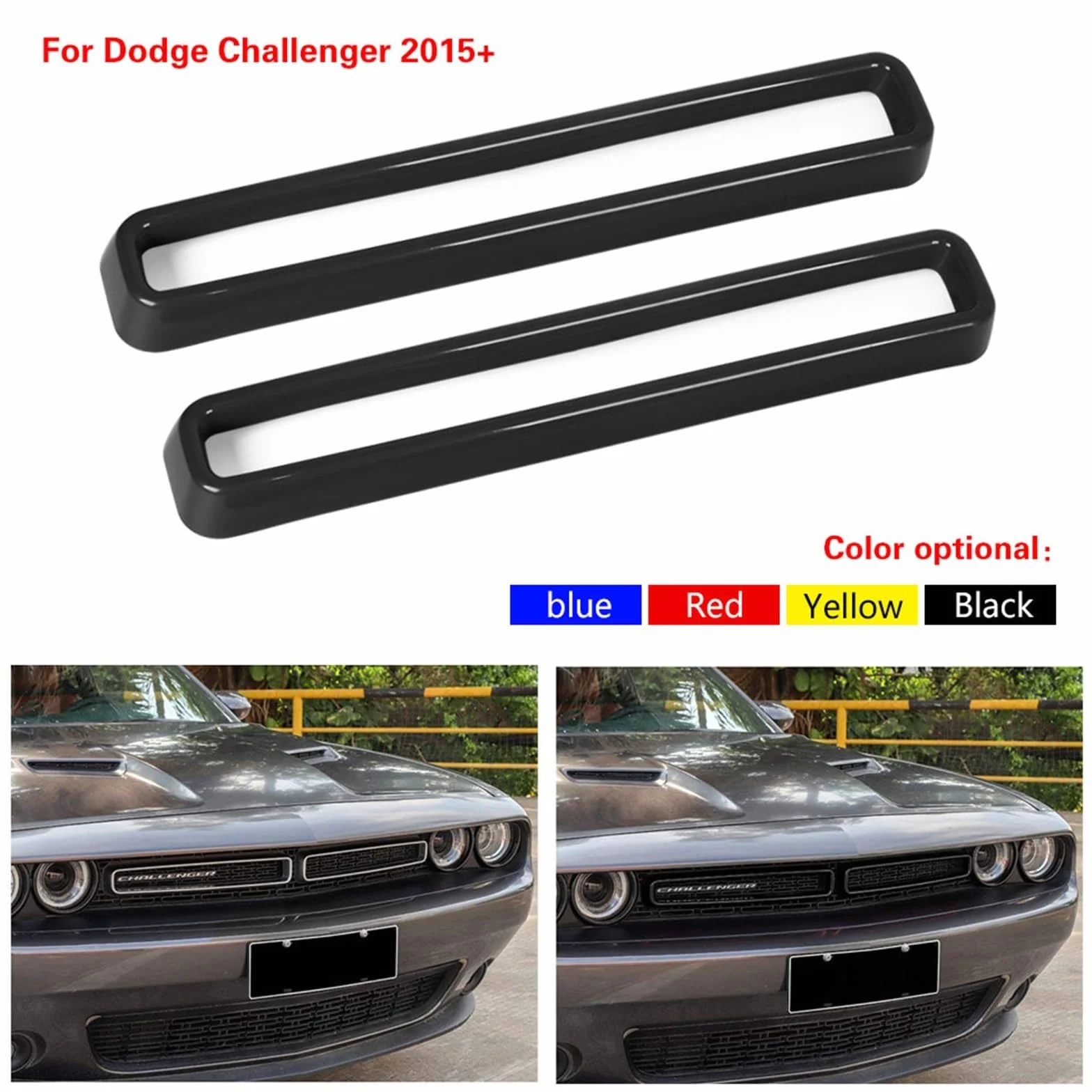 2 sztuki przednich wkładek do grilla, osłona, pasujące Dodge Challenger 2015-2022, czarny, czerwony, niebieski, żółty atrapa radiatora(Black)