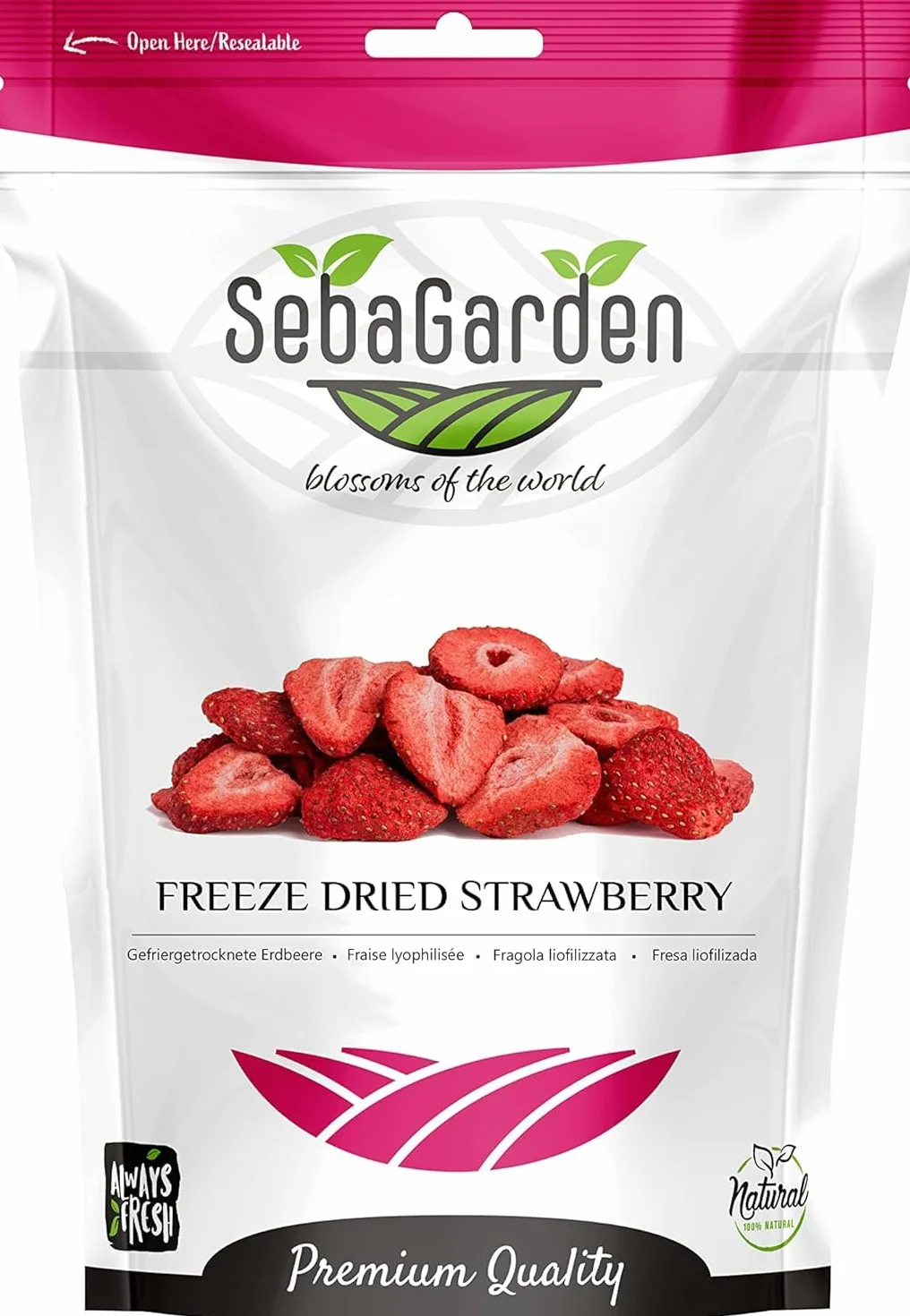 Seba Garden Liofilizowane truskawki premium 100 g | Smaczne śródziemnomorskie truskawki bez GMO i wegańskie