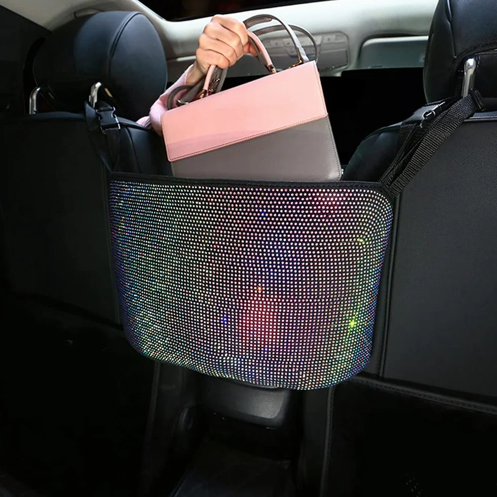 Bling Bling organizer na fotel samochodowy, worek na śmieci, z brokatem, z kryształem strasu, organizer na oparcie samochodu, duża pojemność, torba do przechowywania, kolor