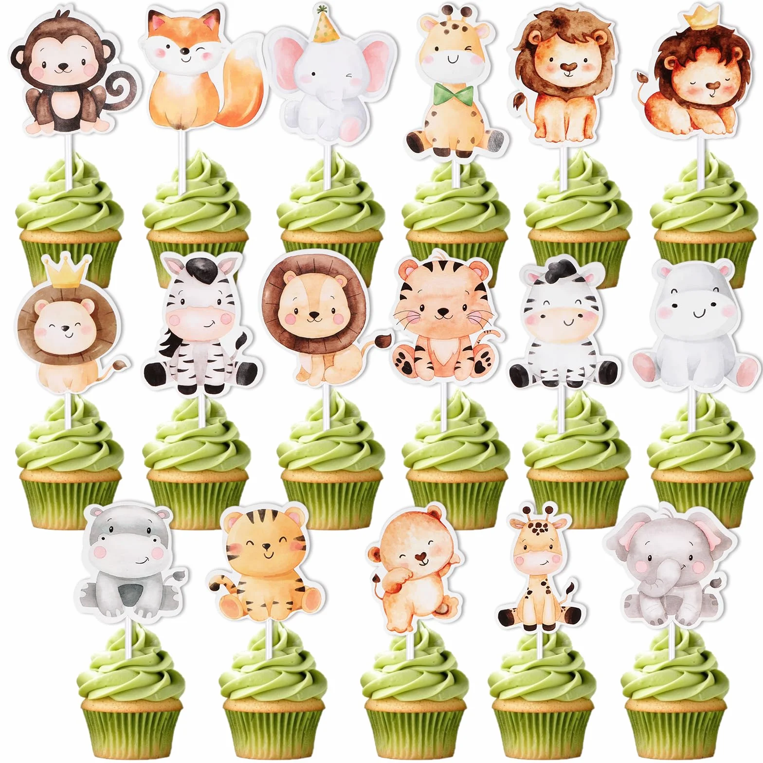 Zwierzęta dżungli toppery na babeczki safari baby shower urodziny