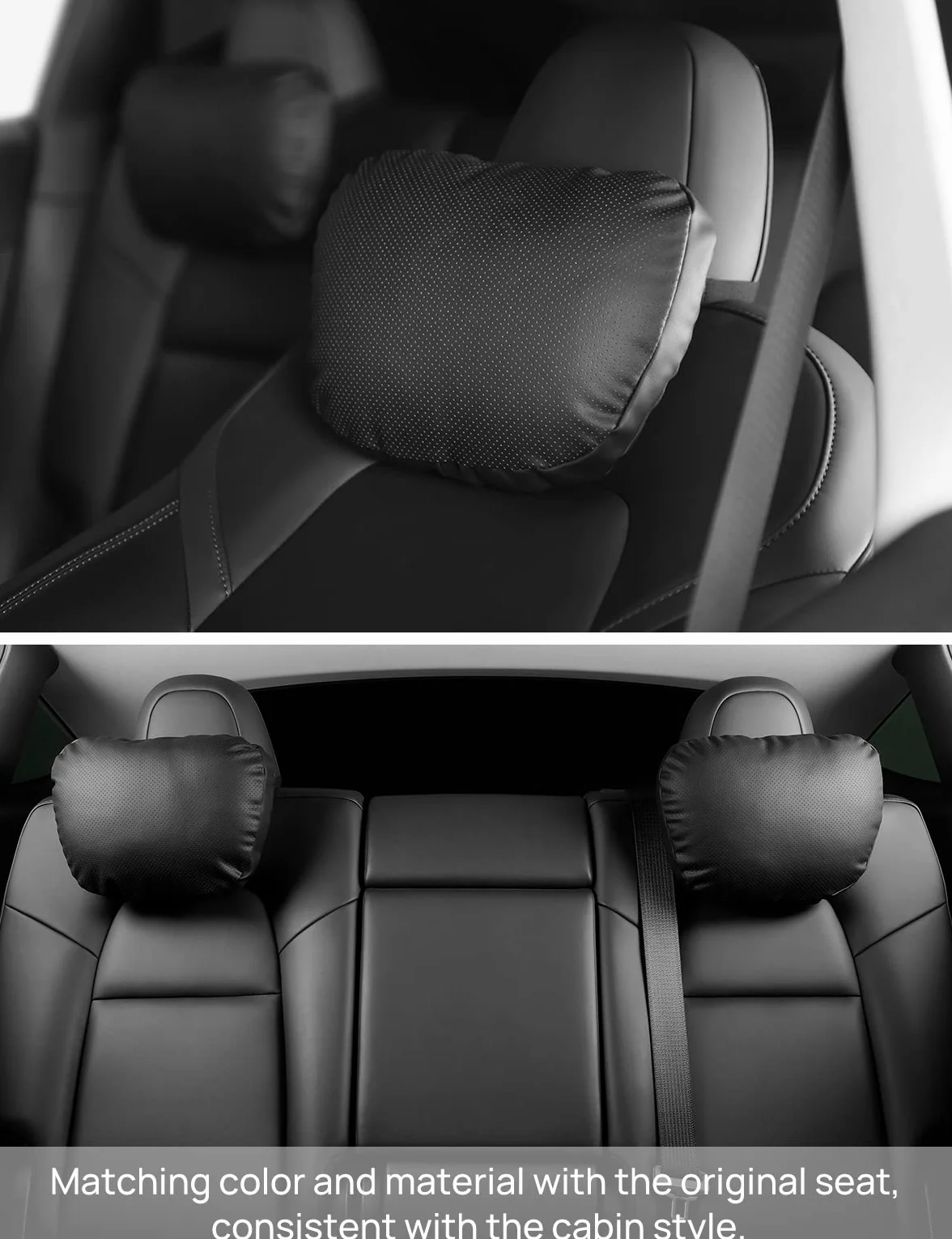 TPARTS Skórzana poduszka na kark TPARTS dla Tesla Model Y/X/3/S, akcesoria do Tesla Model 3, akcesoria do Tesla Model Y, poduszka na szyję do samochodu do podróży (1 szt. Czarna)