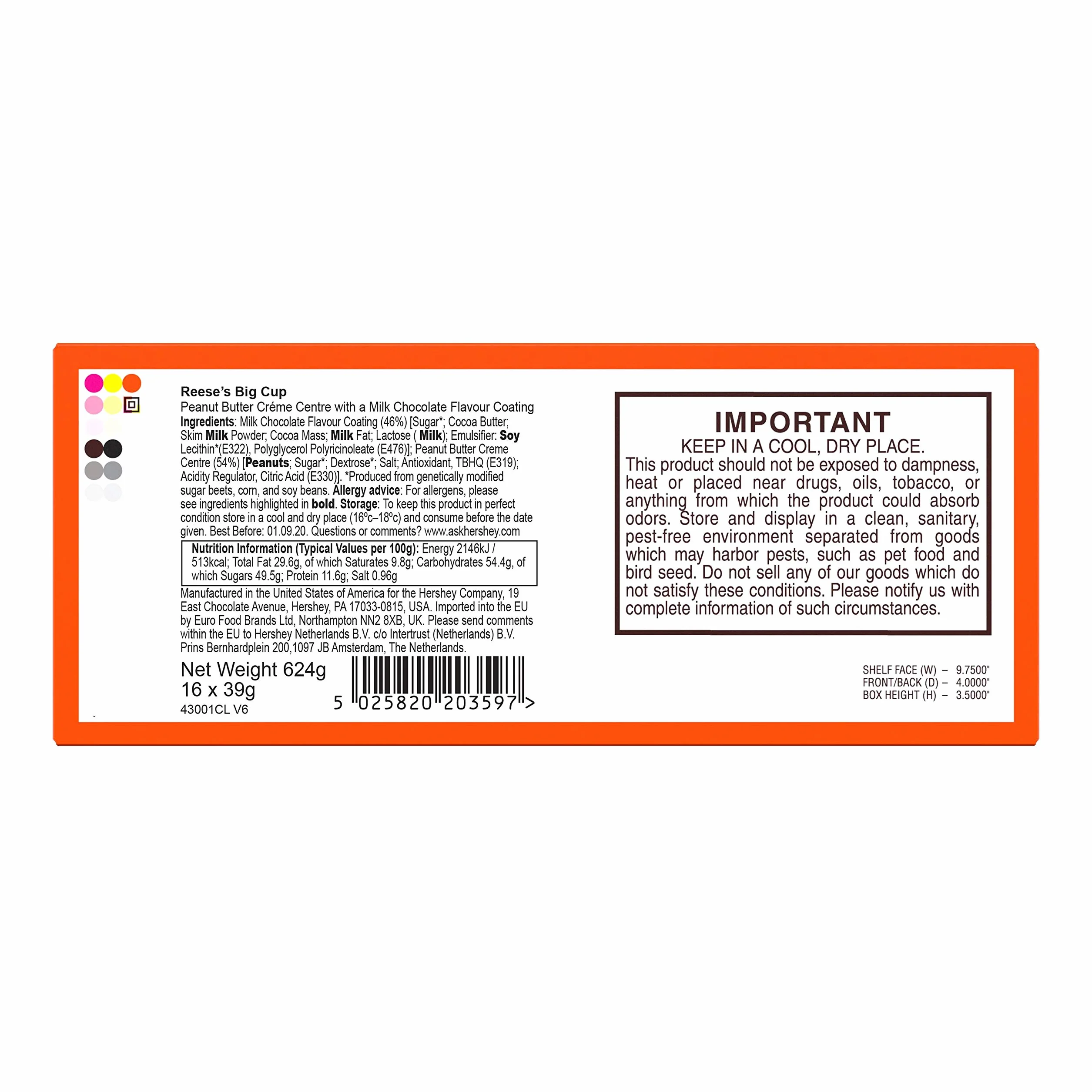 Reeses Big Cup Standard Bar – duży batonik z masłem orzechowym: 16 sztuk (16 x 39 g)