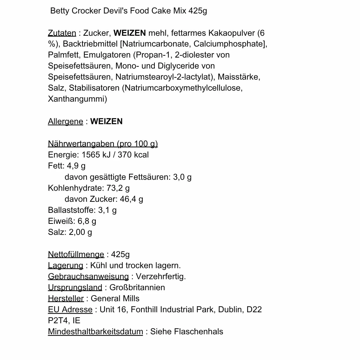 Betty Crocker Devil's Food Cake Mix 425 g mieszanka do pieczenia ciasta czekoladowego