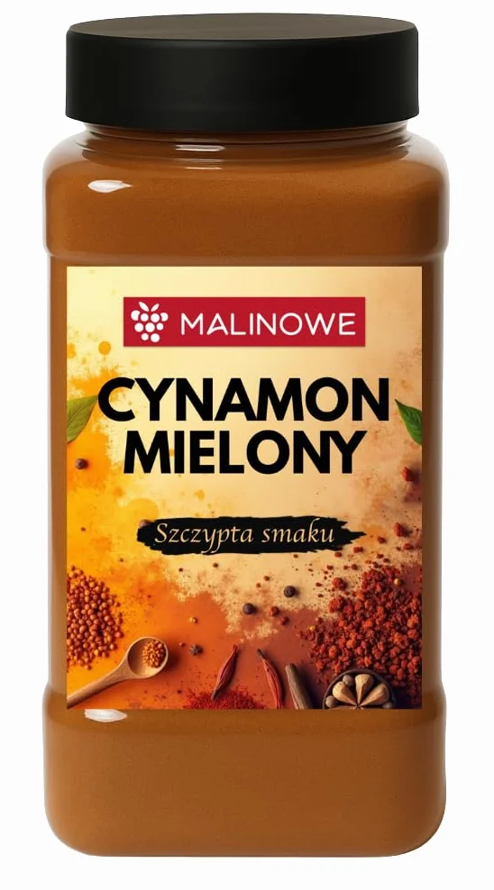 MALINOWE CYNAMON MIELONY 600g NATURALNY ŚWIEŻY PREMIUM SŁOIK Z DOZOWNIKIEM
