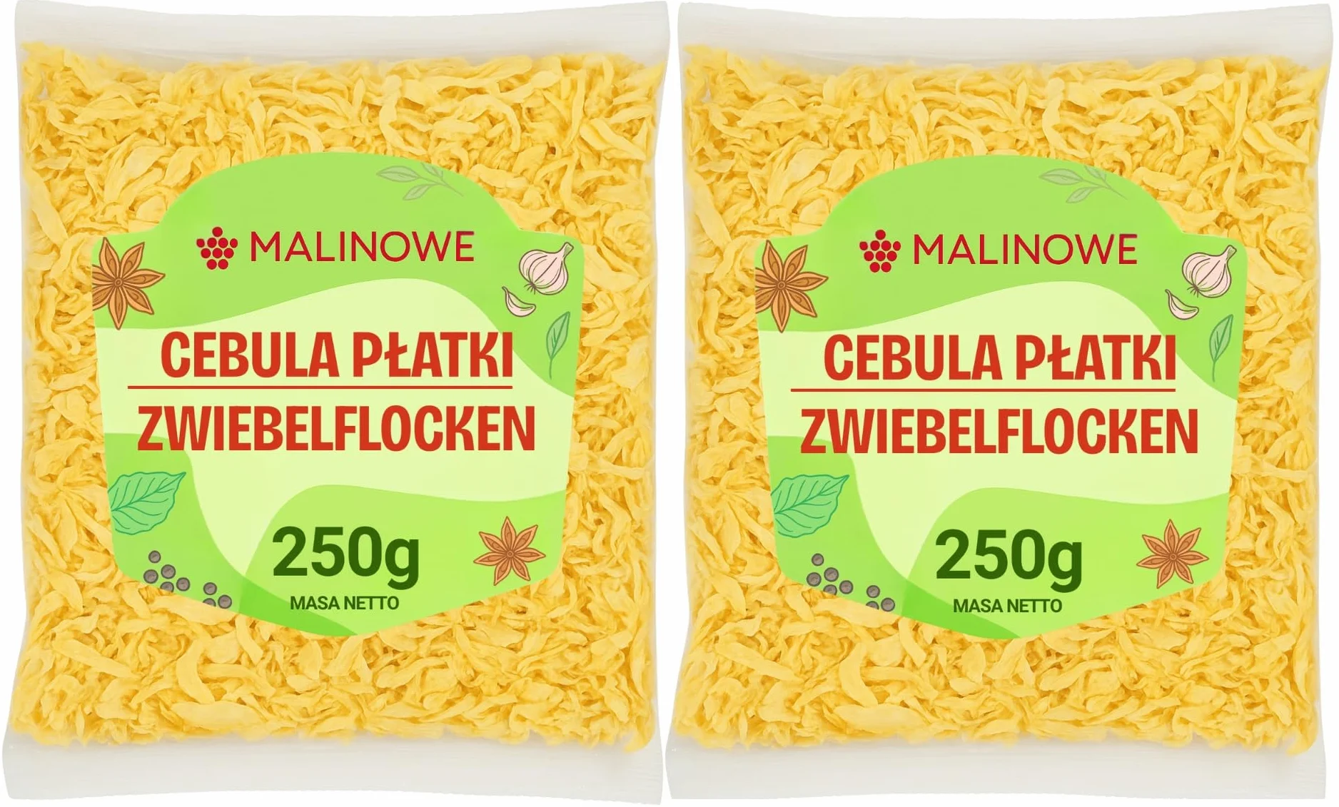 Malinowe CEBULA SUSZONA PŁATKI 2x250g Płatki Cebuli Suszonej