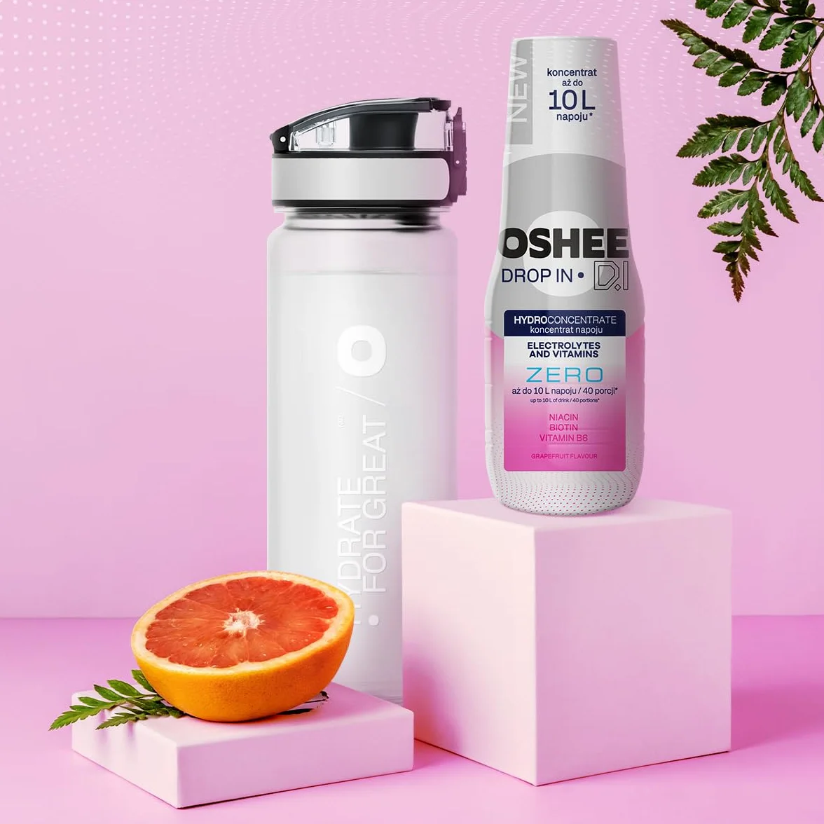 OSHEE DROP IN Zero Hydrokoncentrat Grejpfrutowy 500ml z Elektrolitami i Witaminami 10L Napoju 40 Porcji