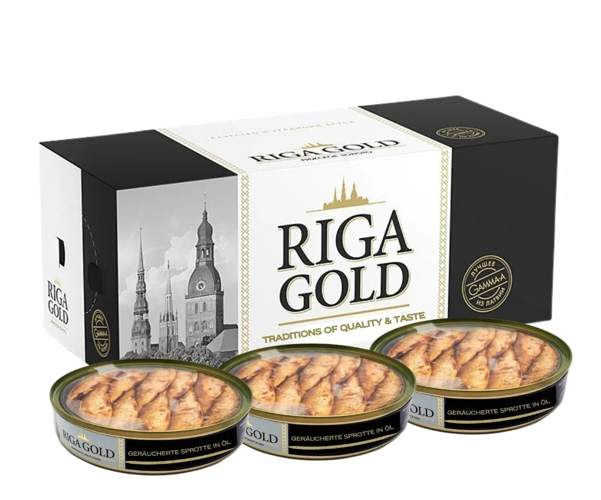 Riga Gold Wędzone szproty w oleju - konserwy rybne w puszkach – konserwy i produkty marynowane do szybkich posiłków i dodatków – 12 x 120 g