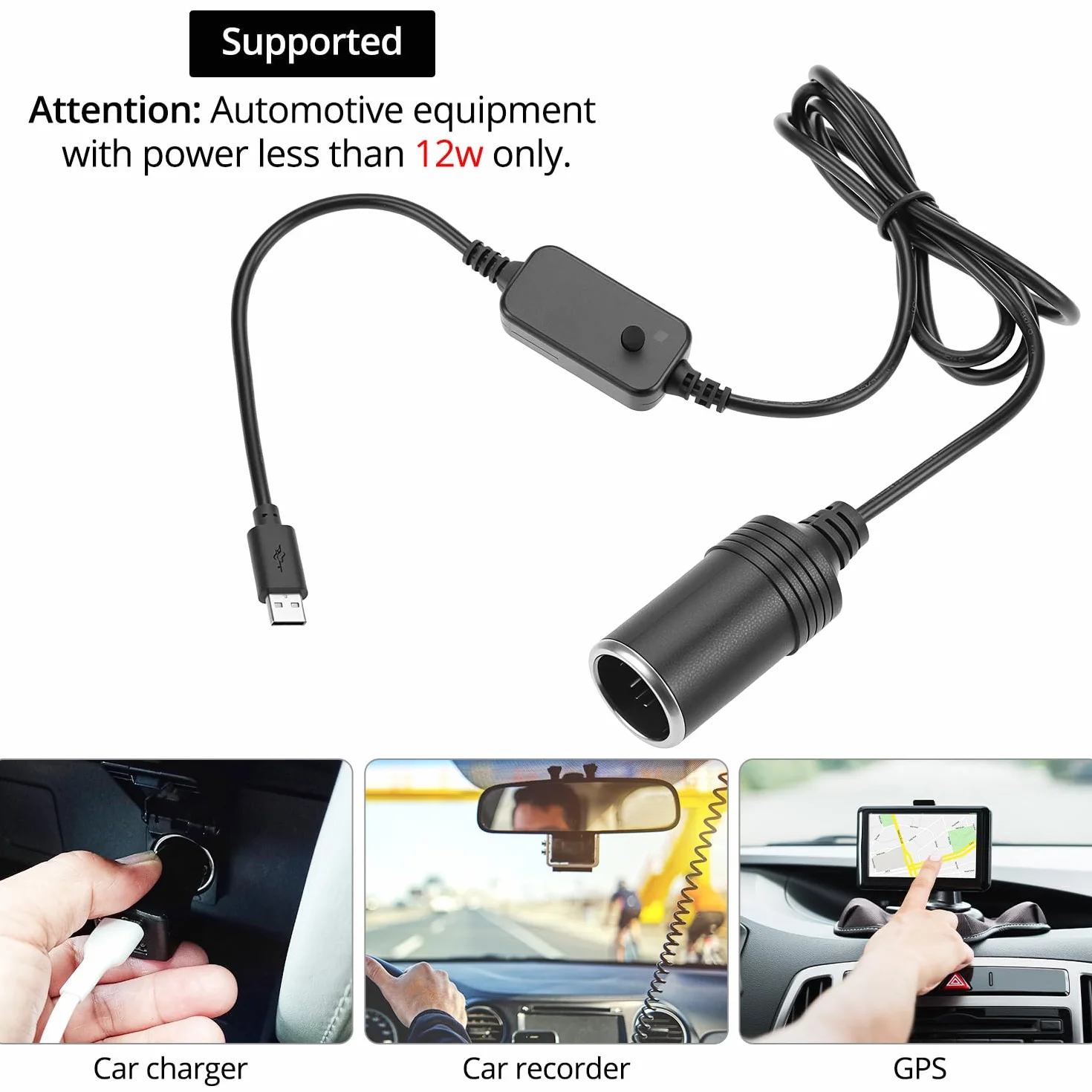 QWORK USB-C Zapalniczka do zapalniczki samochodowej, gniazdo zapalniczki samochodowej 12 V, do rejestratora jazdy, ładowarka samochodowa