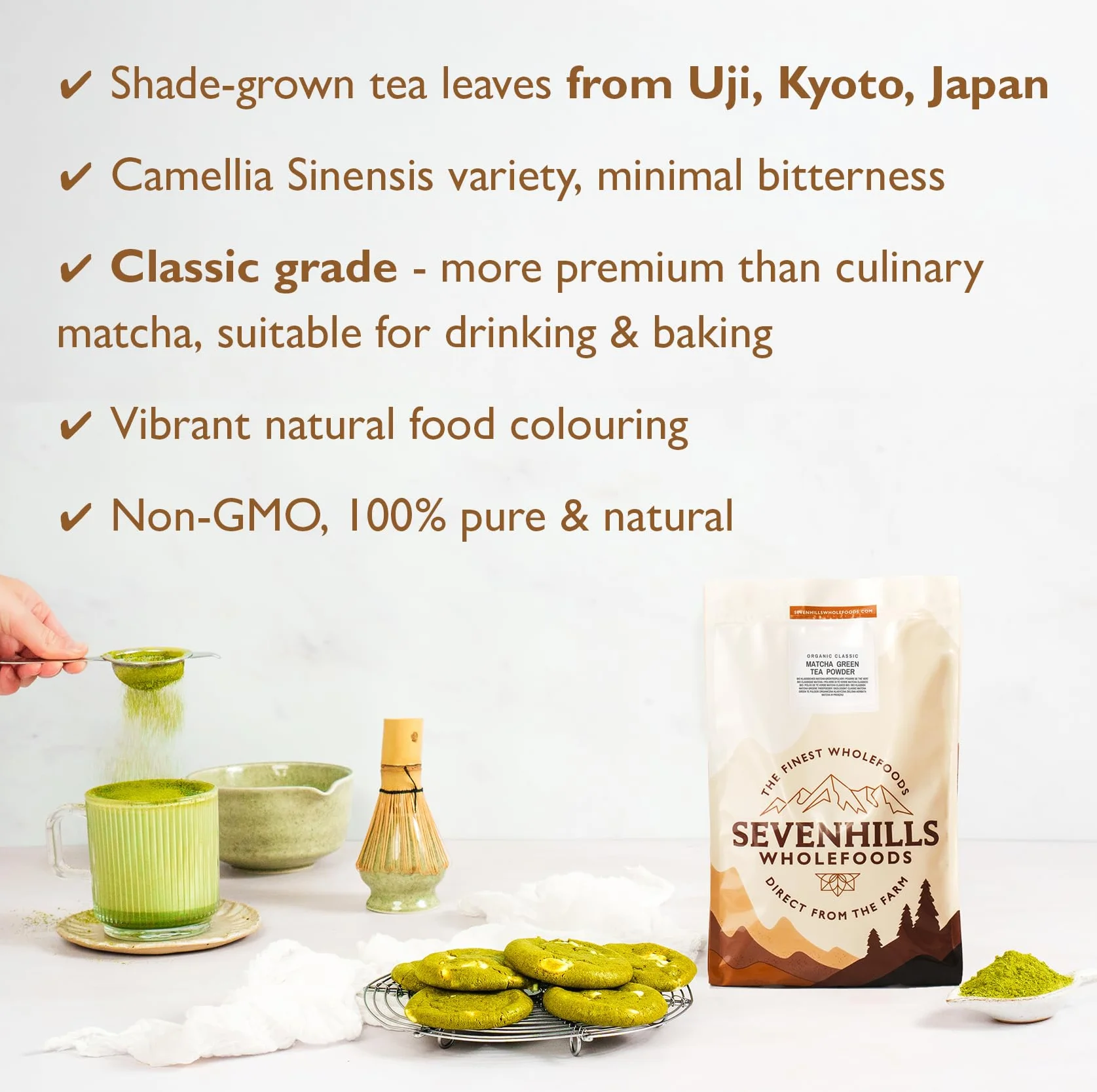 Sevenhills Wholefoods Organiczna japońska klasyczna zielona herbata matcha w proszku 200g