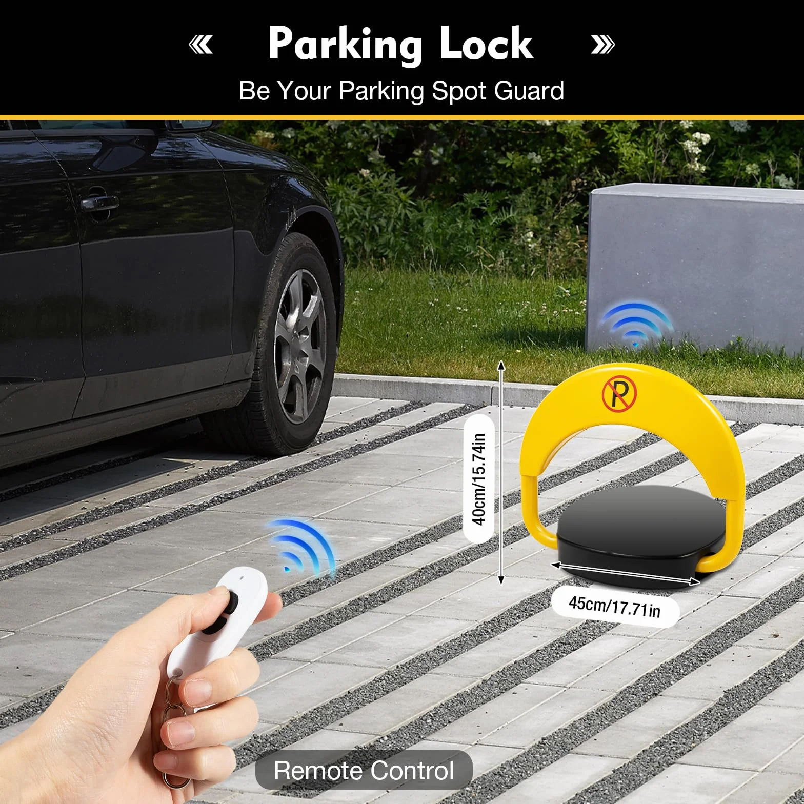 Blokada parkingowa z pilotem zdalnego sterowania, ochrona przed kolizją, składana, 180°, wodoszczelna, automatyczna blokada parkowania, z 2 pilotami zdalnego sterowania, inteligentna blokada