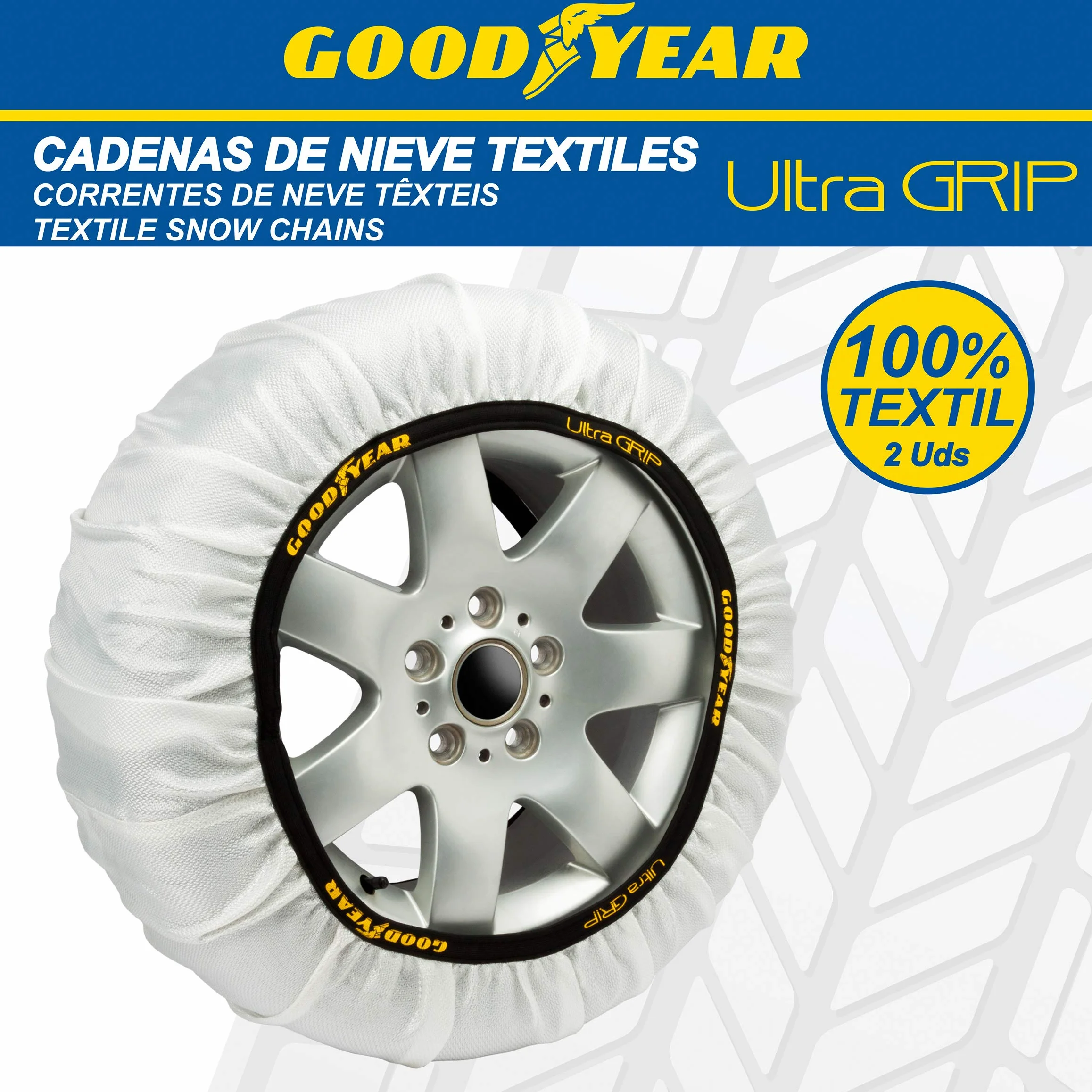 Goodyear Zestaw 2 tekstylnych łańcuchów śniegowych do samochodów Ultra GRIP Rozmiar XXL