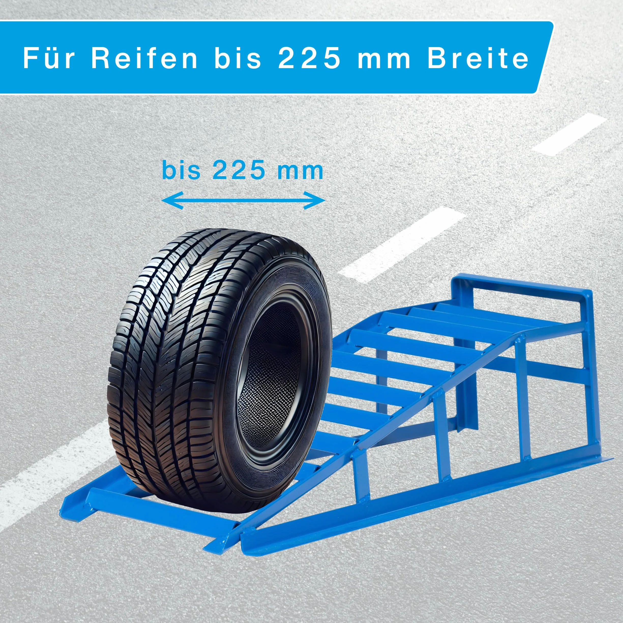 Cartrend Zestaw rampy dostępowej, bardzo wytrzymały i szeroki, obciążenie 1,6 tony na parę, odległość opon do 225 mm, niebieski