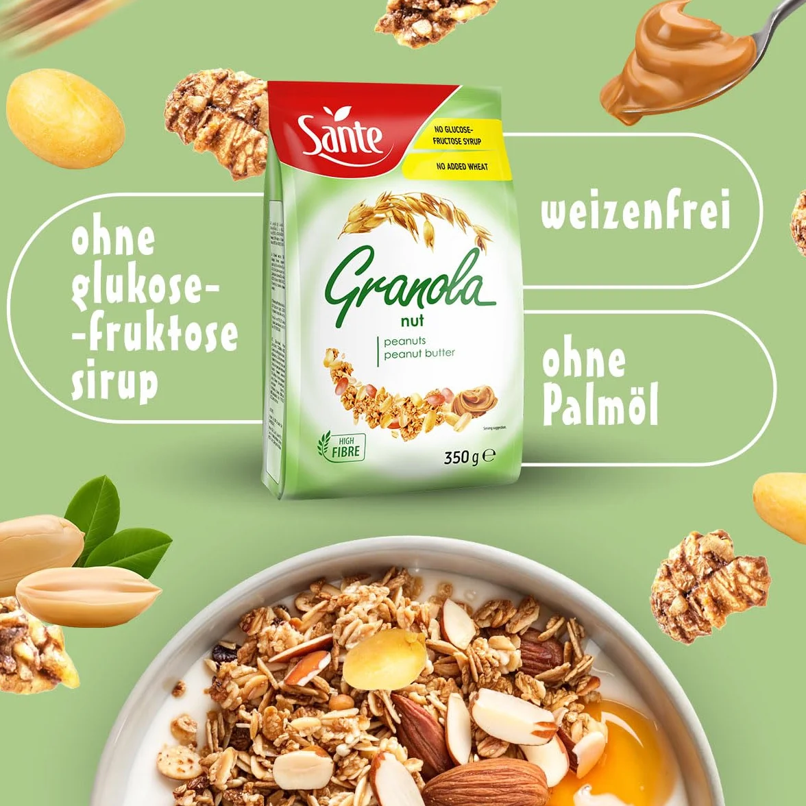 SANTE Granola Orzechowa 350g Chrupiące Musli Pełnoziarniste Płatki Owsiane