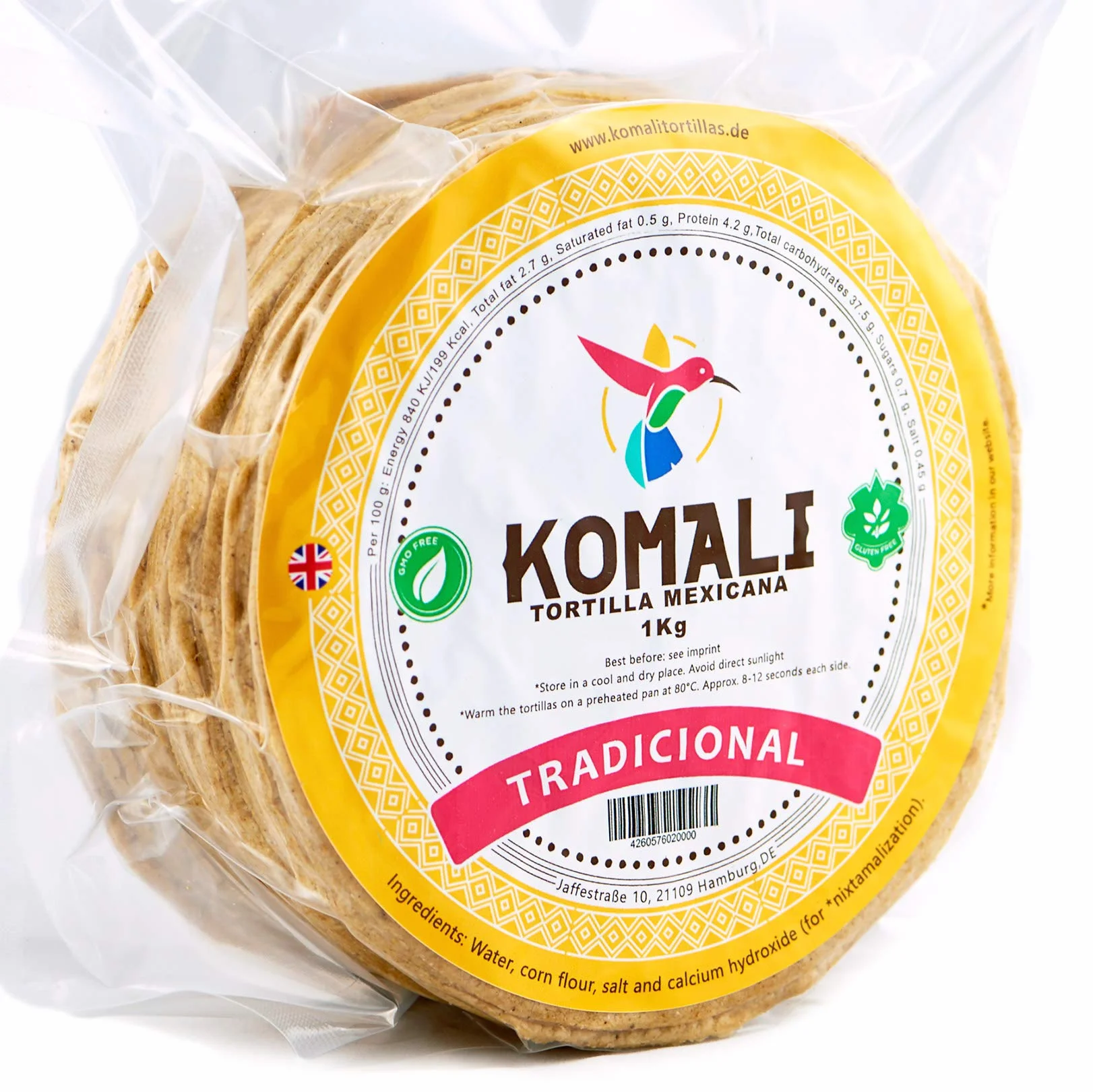 Tortille kukurydziane żółte Komali 15 cm 1 kg (ok. 40 szt.) Meksykańska tradycyjna tortilla, tortille mexicanas de Maiz amarillo tradicionales by RamirezHandels