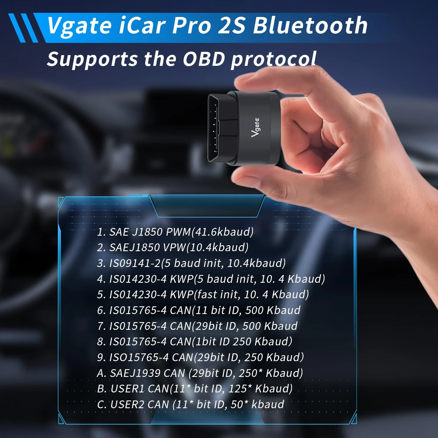 Vgate iCar Pro 2S Bluetooth OBD2 narzędzie diagnostyczne do systemów iOS, Android i Windows, narzędzie do skanowania samochodu obsługuje pojazdy elektryczne i hybrydowe