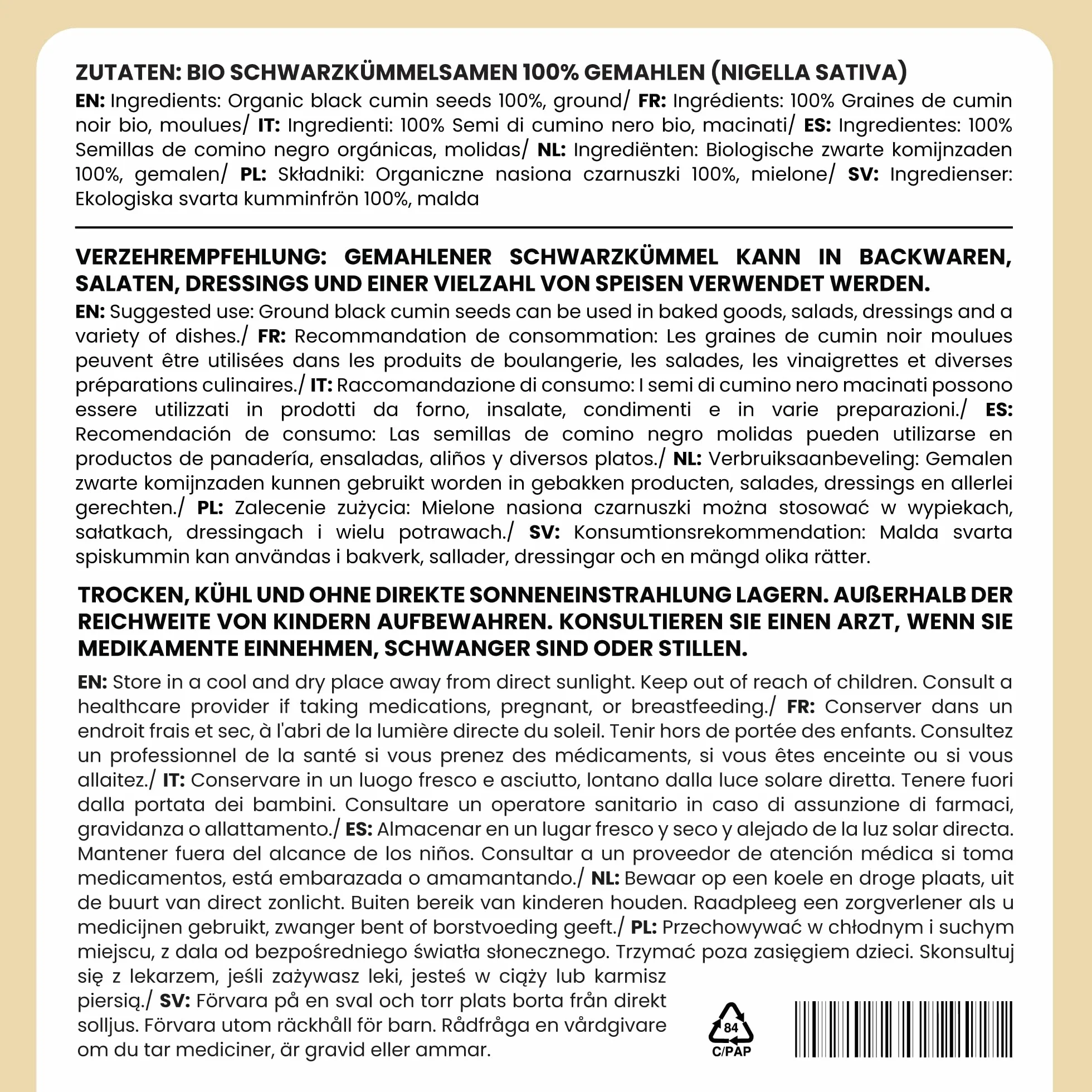 Alpi Nature Ekologiczny Mielony Czarnuszka 200g, Proszek z Czarnuszki do Gotowania, Przyprawiania i Pieczenia