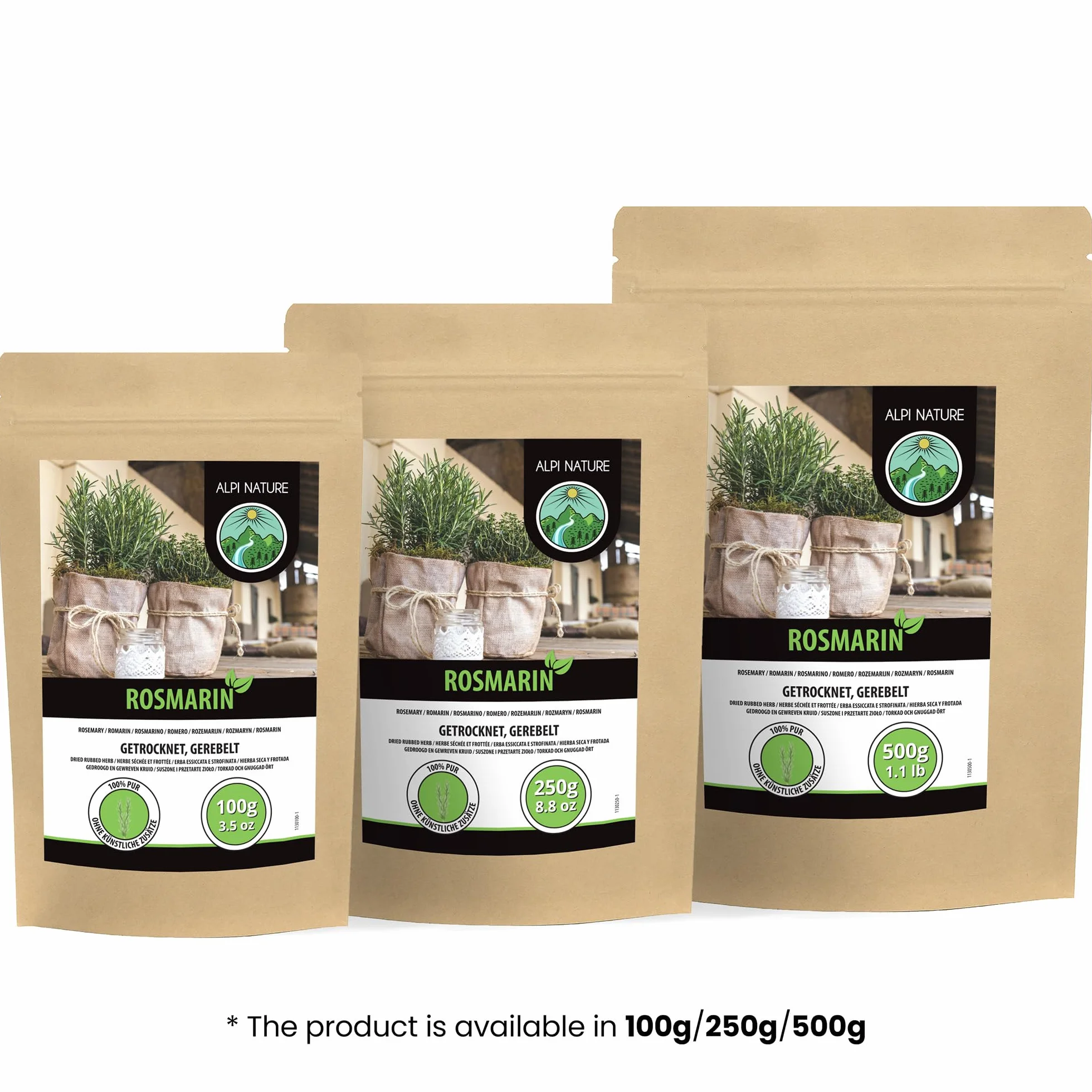 Alpi Nature Suszony Rozmaryn 250g, Suszone i Rozcierane Liście, Ziele Rozmarynu do Gotowania