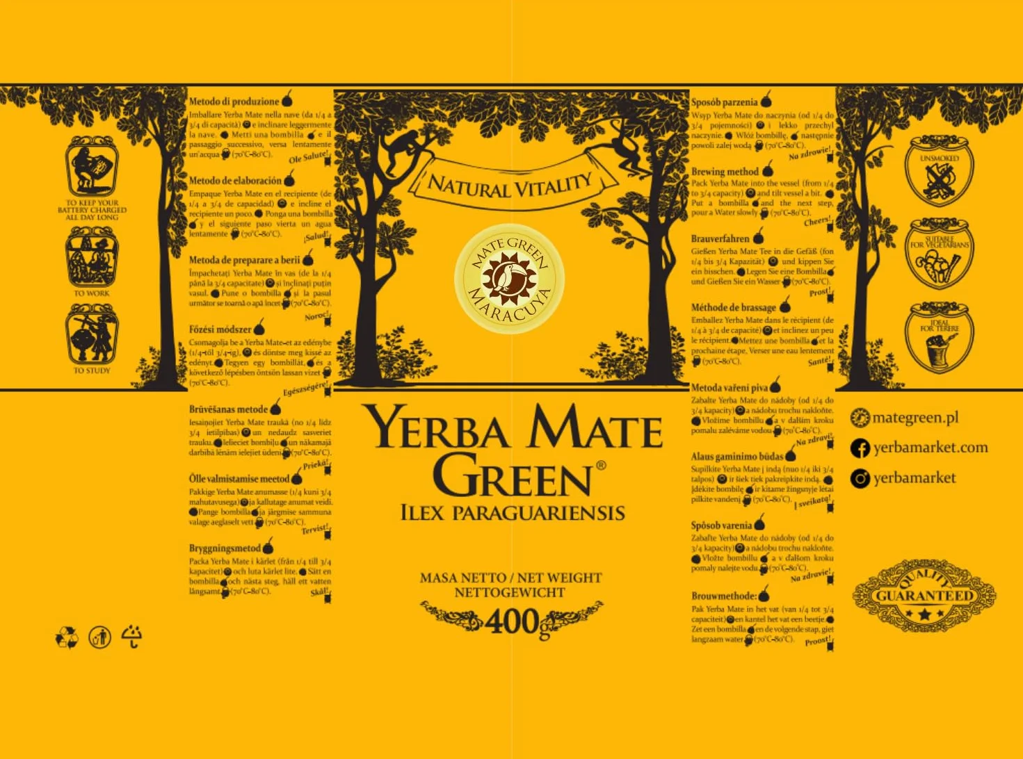 Mate Green Mate Tee Green 'Maracuya' 400 g, prawdziwy brazylijski Yerba Mate, bogaty i głęboki smak z marakuyą, diabelskim pazurem i goździkami