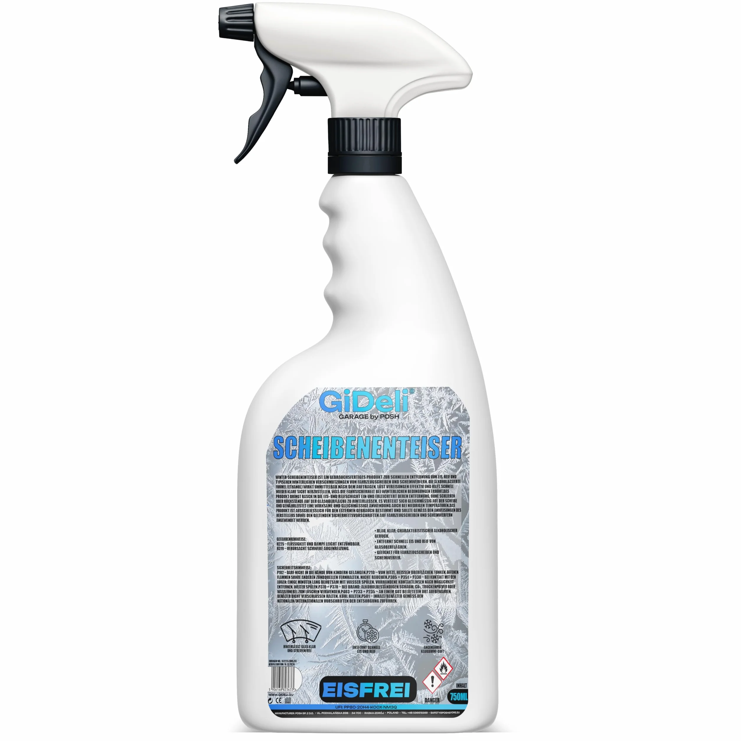 GiDeli Odmrażacz do szyb 750 ml - spray do odmrażania bez rys - szybko działający odmrażacz do szyb - odmrażacz do samochodu zapewniający dobrą widoczność zimą