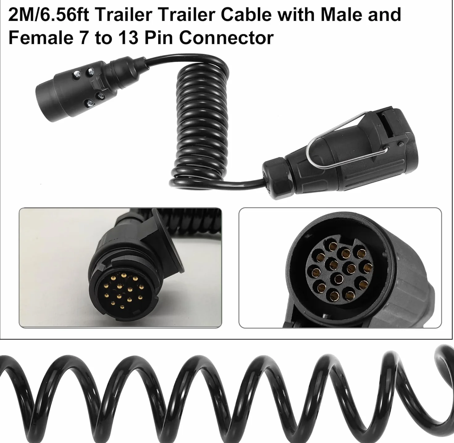Kabel spiralny 13-biegunowy kabel do przyczepy, 12 V, przedłużacz 3 m, wtyczka do przyczepy, 13-biegunowy, adapter do haka holowniczego, samochodów osobowych, ciężarowych, przyczep