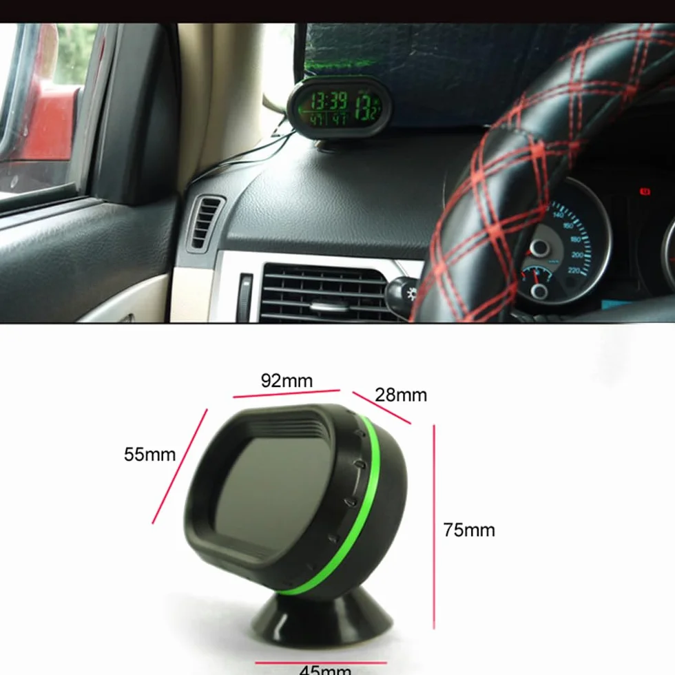 Shkalacar Zegar samochodowy termometr woltomierz 3 w 1 cyfrowy monitor LCD 12 V