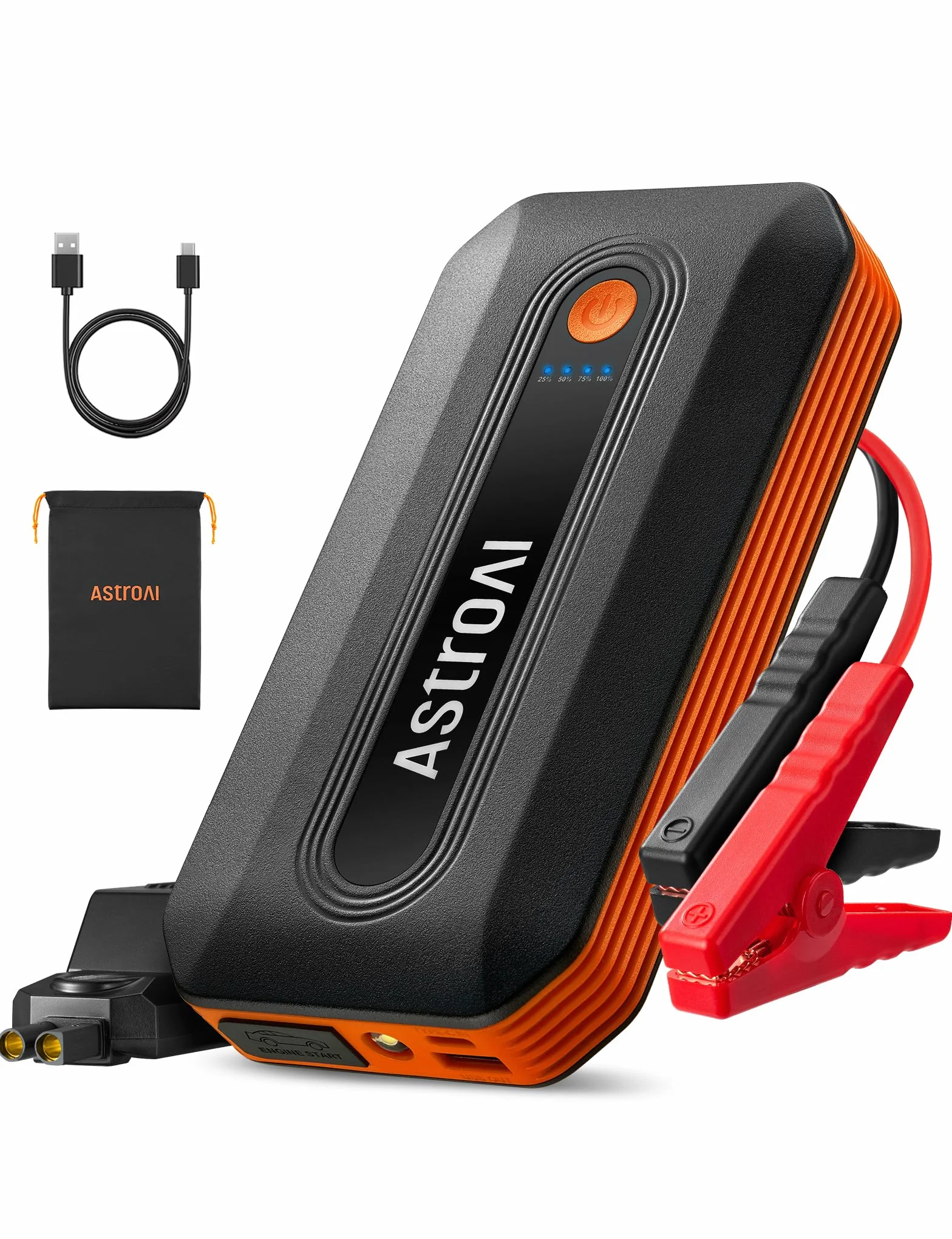 AstroAI Jump Starter Power Bank B8, Rozrusznik Samochodowy, Przenośny Wzmacniacz Baterii 12 V (do silników wysokoprężnych 7,0 l lub benzynowych 9,0 l), 8000mAh, Pomarańczowy