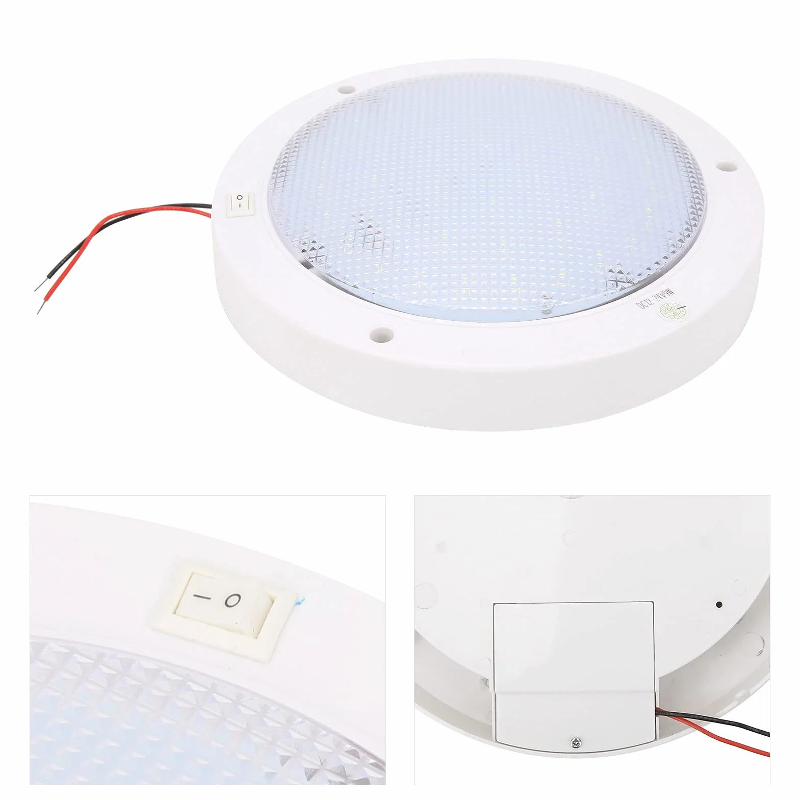 Buachois Lampa sufitowa LED do samochodu, lampa sufitowa LED do łodzi, 12 V wewnętrzna lampa dachowa, 300 LM RV Lampy LED uniwersalne do samochodów kempingowych przyczep kempingowych łodzi jachtu