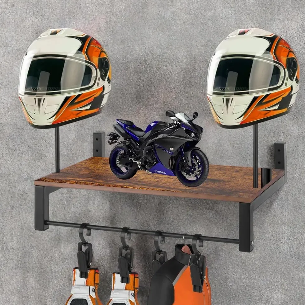 Uchwyt na kask ścienny, uchwyt na kask z 4 haczykami na rękawiczki motocyklowe, uchwyt na kask motocyklowy, uchwyt na kask motocyklowy z podpórką na płyty, organizer do prezentacji, do kasku