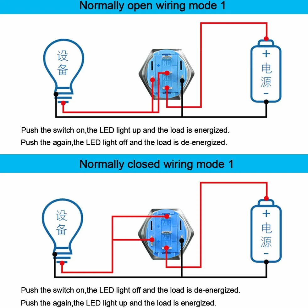 3 szt. premium 12 V/24 V 5 A chwilowy przełącznik przyciskowy, 19 mm przełącznik rozruchowy do samochodu, niebieskie światło LED ze stali nierdzewnej IP67 wodoodporny przełącznik z przewodem wtykowym