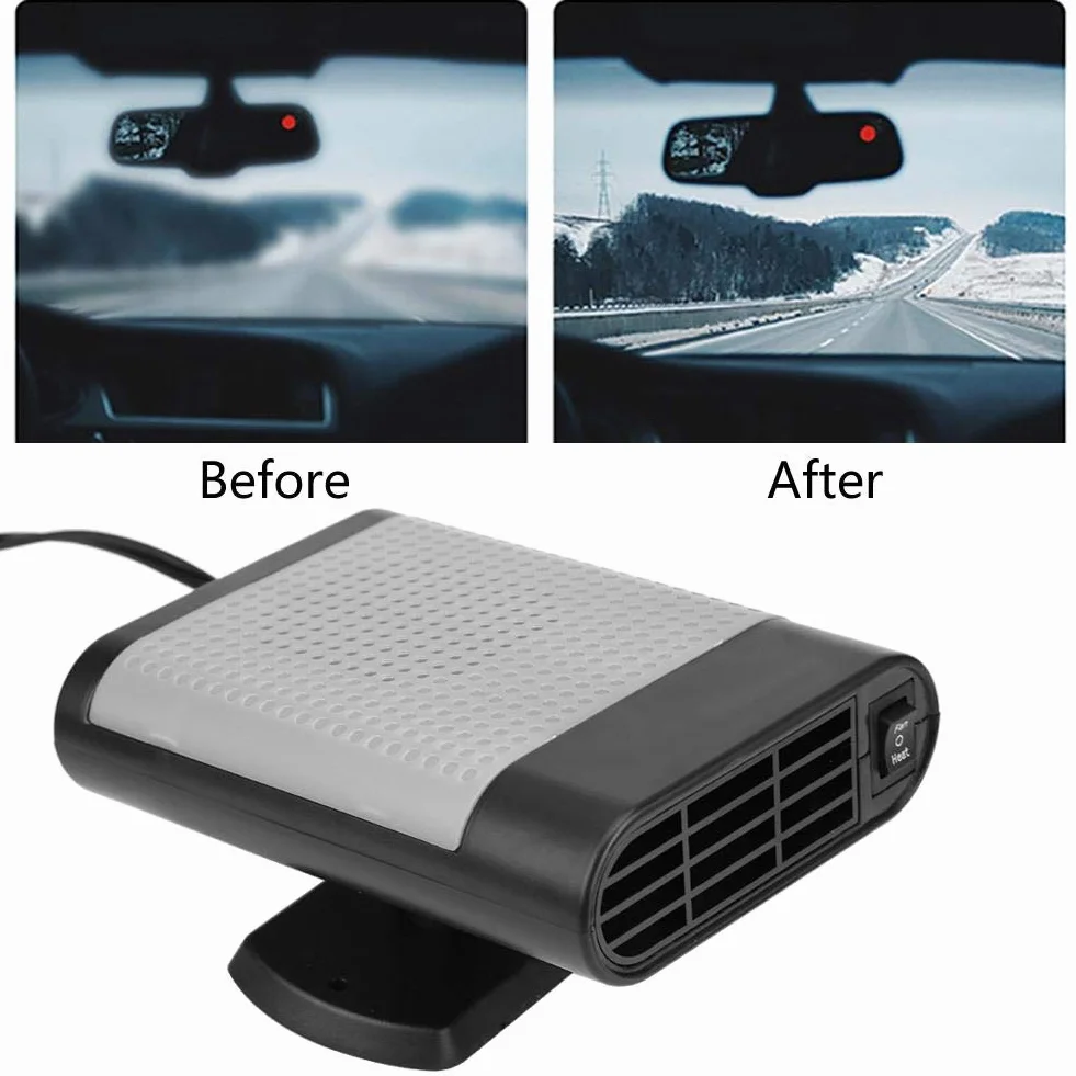 12V samochód nagrzewnica wentylator odmrażacz odmrażacz dmuchawa ciepłego powietrza samochód przenośny elektryczny podgrzewacz szyb ogrzewanie suszarka wentylator szyby odmrażanie odmrażacz (czarny szary)