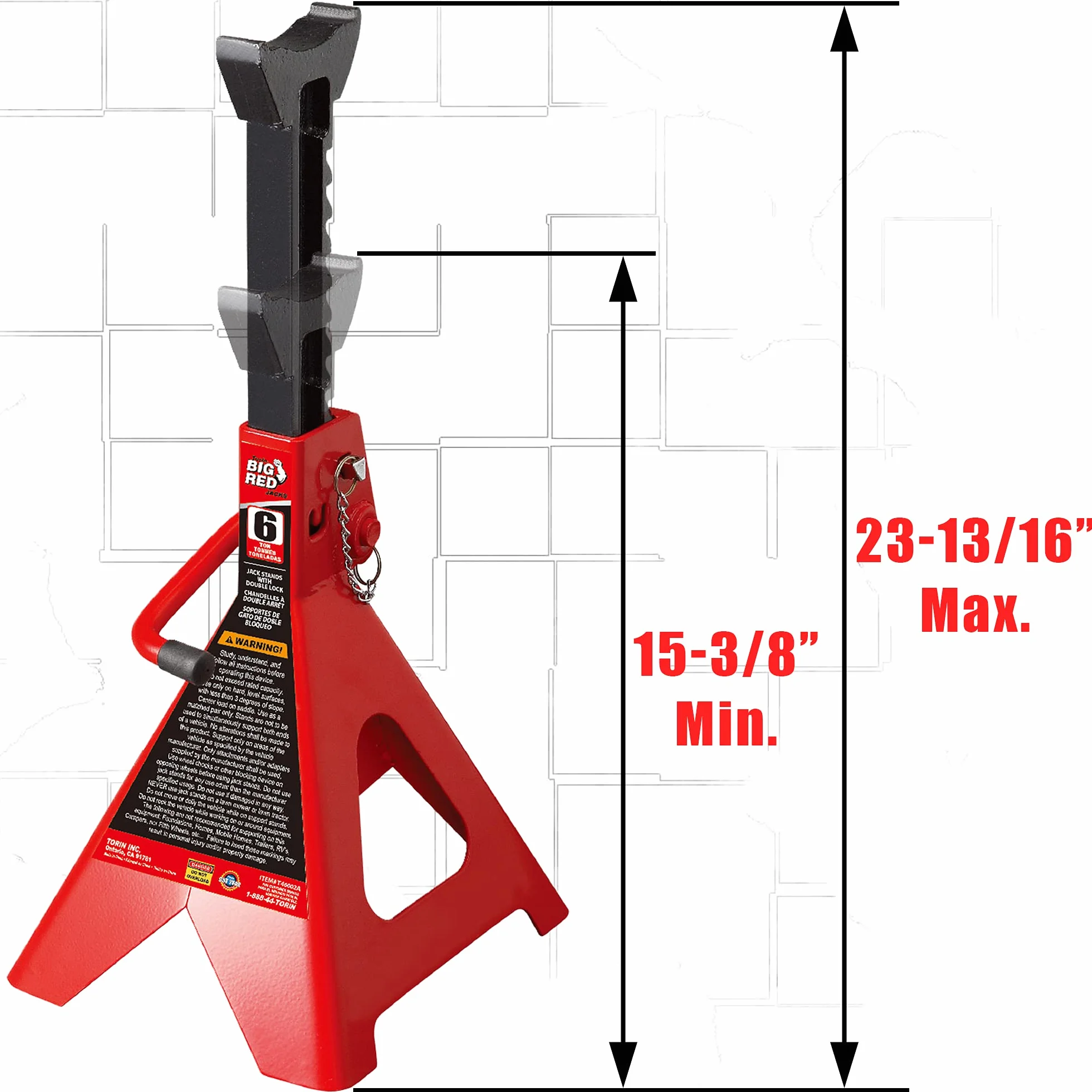 BIG RED Podpórki podnośnikowe ze stali Torin T46002A Podwójne blokowanie, nośność 6 ton, czerwone, 1 para