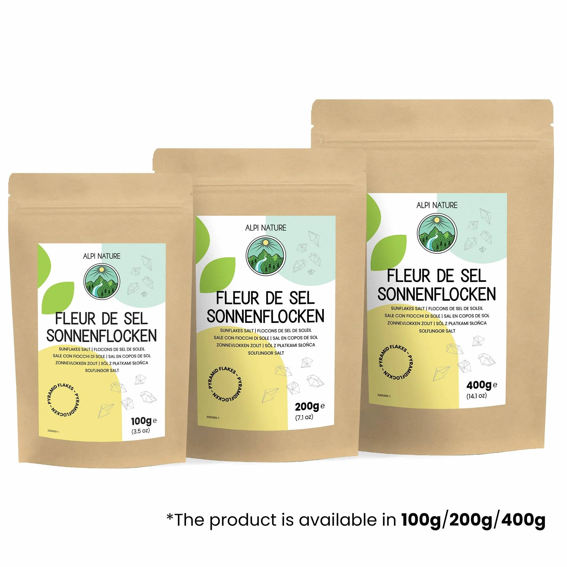 Alpi Nature Płatki Soli Morskiej Sunflakes 400g, Ręcznie Zbierane Płatki Soli Fleur de Sel 0.5-3 mm
