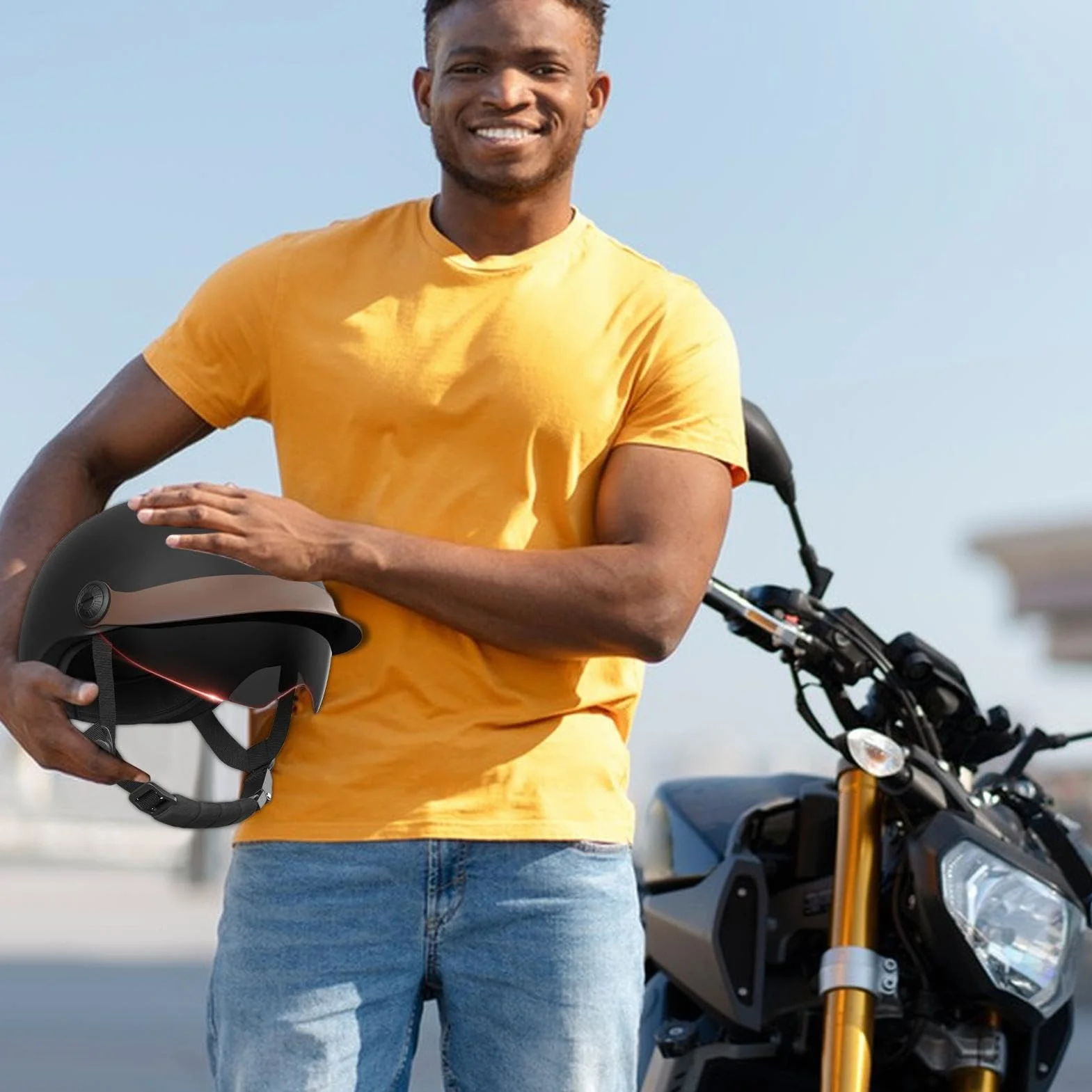 Kask typu z wizjerem, kask motocyklowy, idealny do skuterów, skuterów, motorowerów, modny, wygodny kask motocyklowy dla mężczyzn i kobiet, czarny