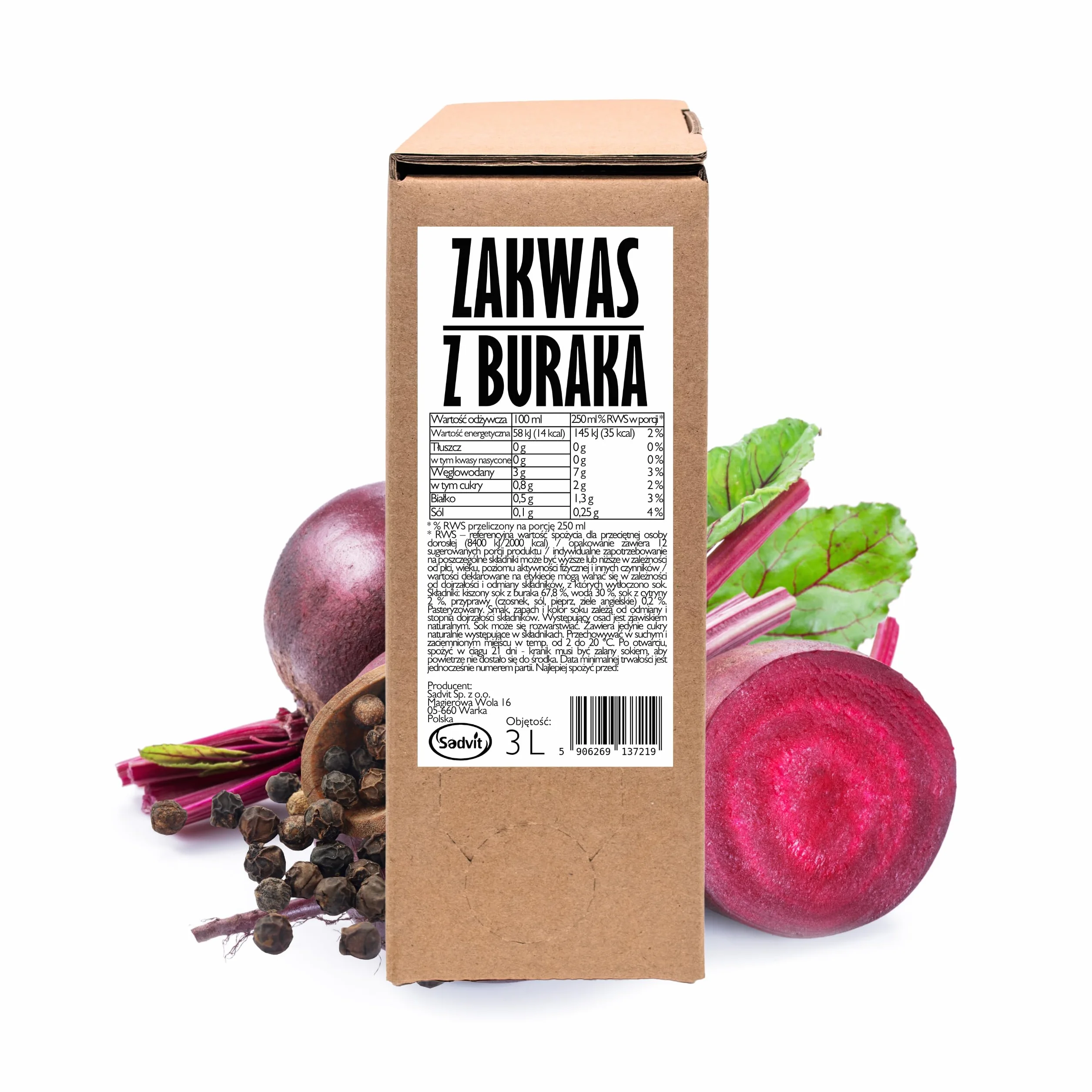 Tradycyjny Zakwas Buraczany z Przyprawami 3L Bag in Box Fermentowany NFC Bez Cukru Polskie Buraki Baza do Barszczu
