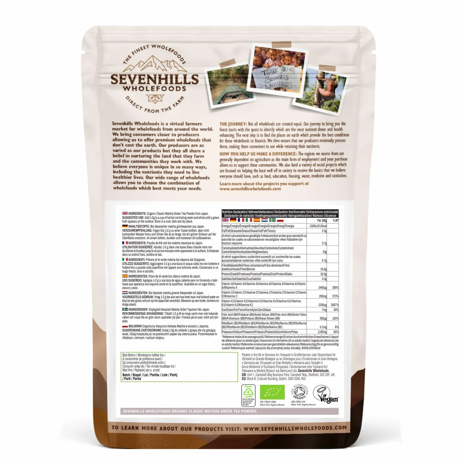 Sevenhills Wholefoods Organiczna japońska klasyczna zielona herbata matcha w proszku 200g