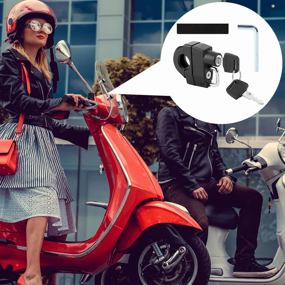Kask motocyklowy antykradzieżowy, zamek kasku motocyklowego, blokada kasku, blokada kasku antykradzieżowego, uniwersalny kask z kluczami, do rury kierownicy 22-28 mm, motocykl, rower lub skuter