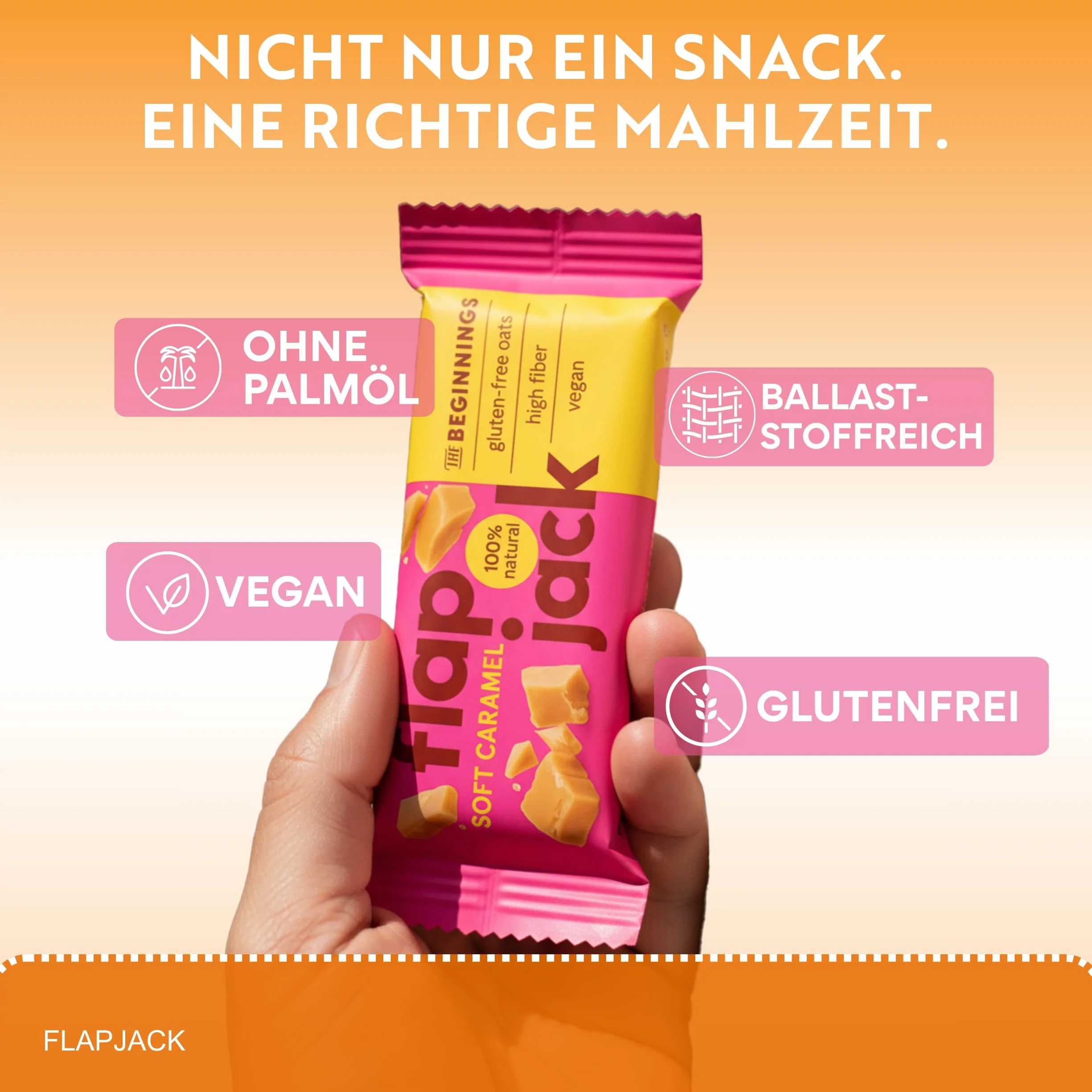The BEGINNINGS Flapjack Miękki karmel, 10 x 60 g (600 g) – bezglutenowy, wegański baton musli proteinowy owsiany